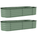 Galvanised Raised Garden Bed, Metal Planter Box with Safety Edging, for Flowers, Herbs, Succulents, Pack of 2, Green