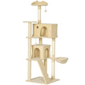 180cm Large Cat Tree Tower with Sisal Scratching Posts, Condos, Plush Perches, Hammock, Ladder, Beige