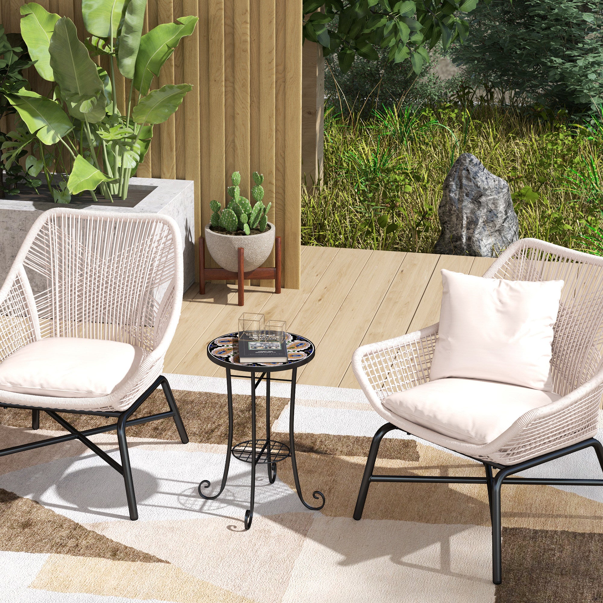 1 Piece Mosaic Garden Side Table with Ceramic Tile Top - Orange