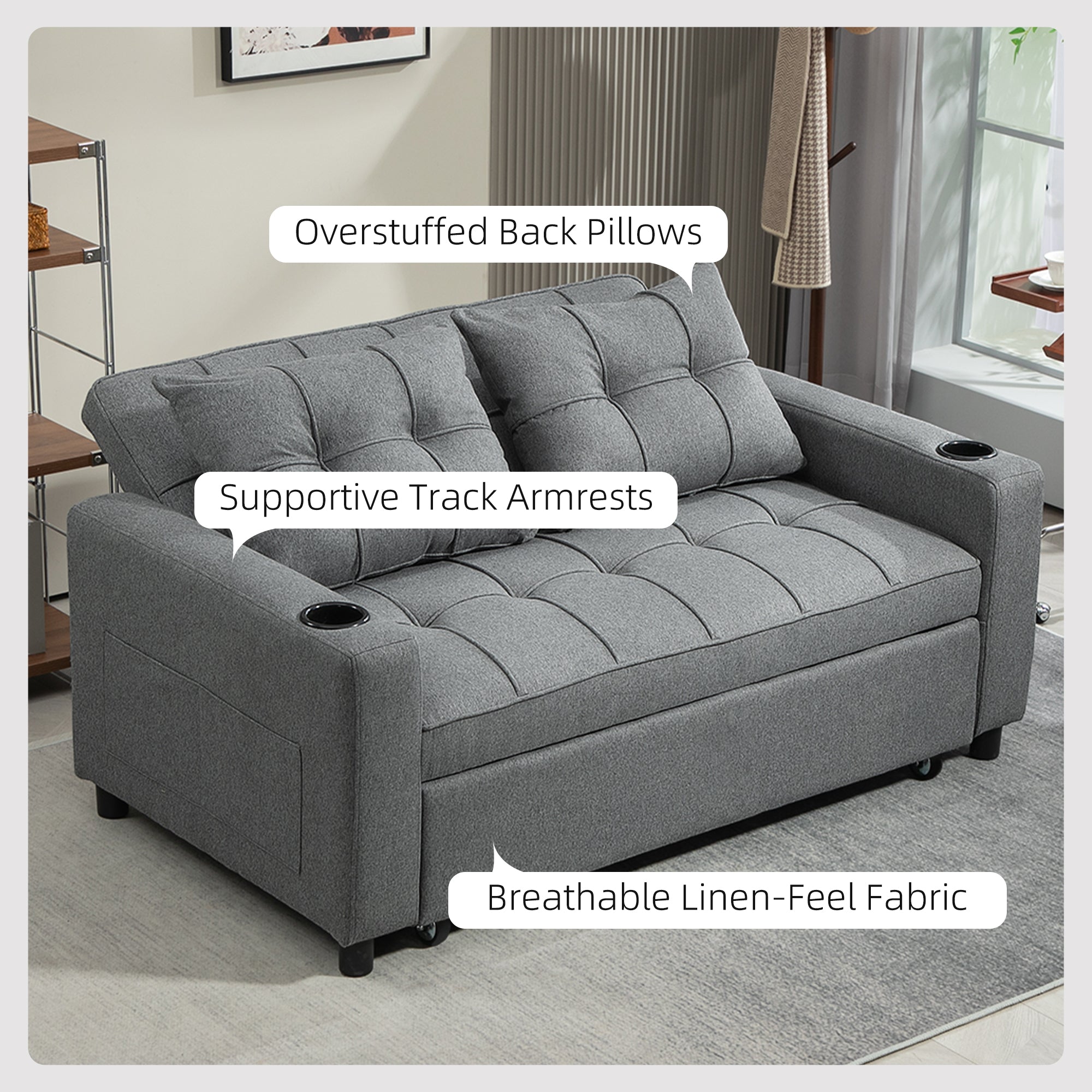 Two-Seater Pull-Out Sofa Bed - Charcoal Grey