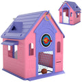 5-in-1 Playhouse for Kids Outdoor Indoor with Basketball Hoop, Football Goal, Dartboard, Ring Toss for 2-5 Years, Pink