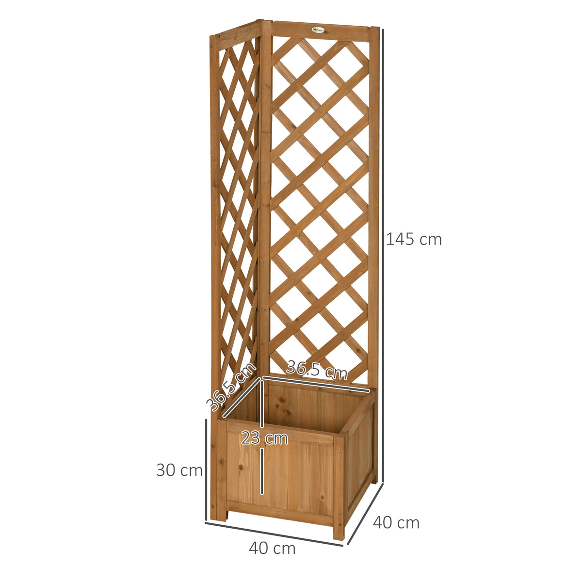 Wooden Planter with Corner Trellis, Freestanding Raised Garden Bed with Drainage Bottom, Outdoor Planter Box, Brown