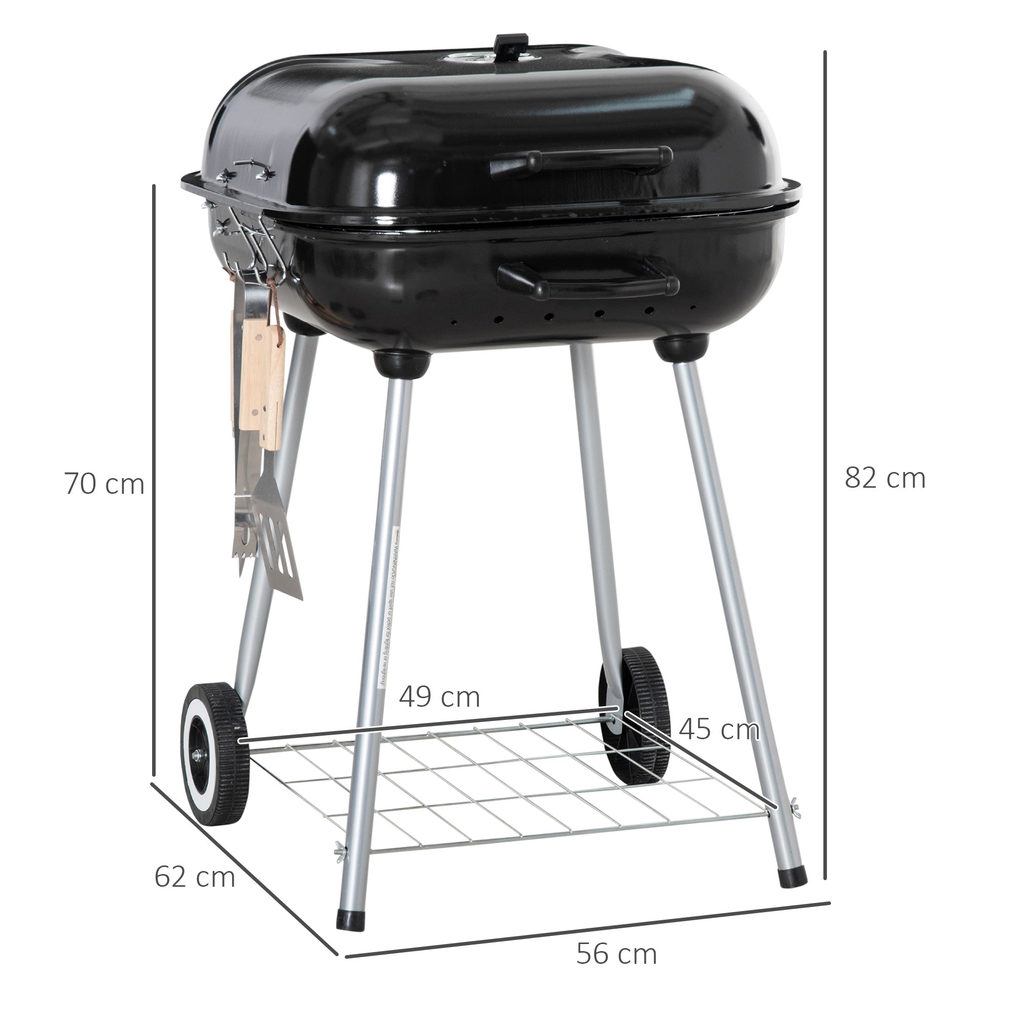 Portable Charcoal BBQ Grill with 2 Wheels and Porcelain Enamel Lid
