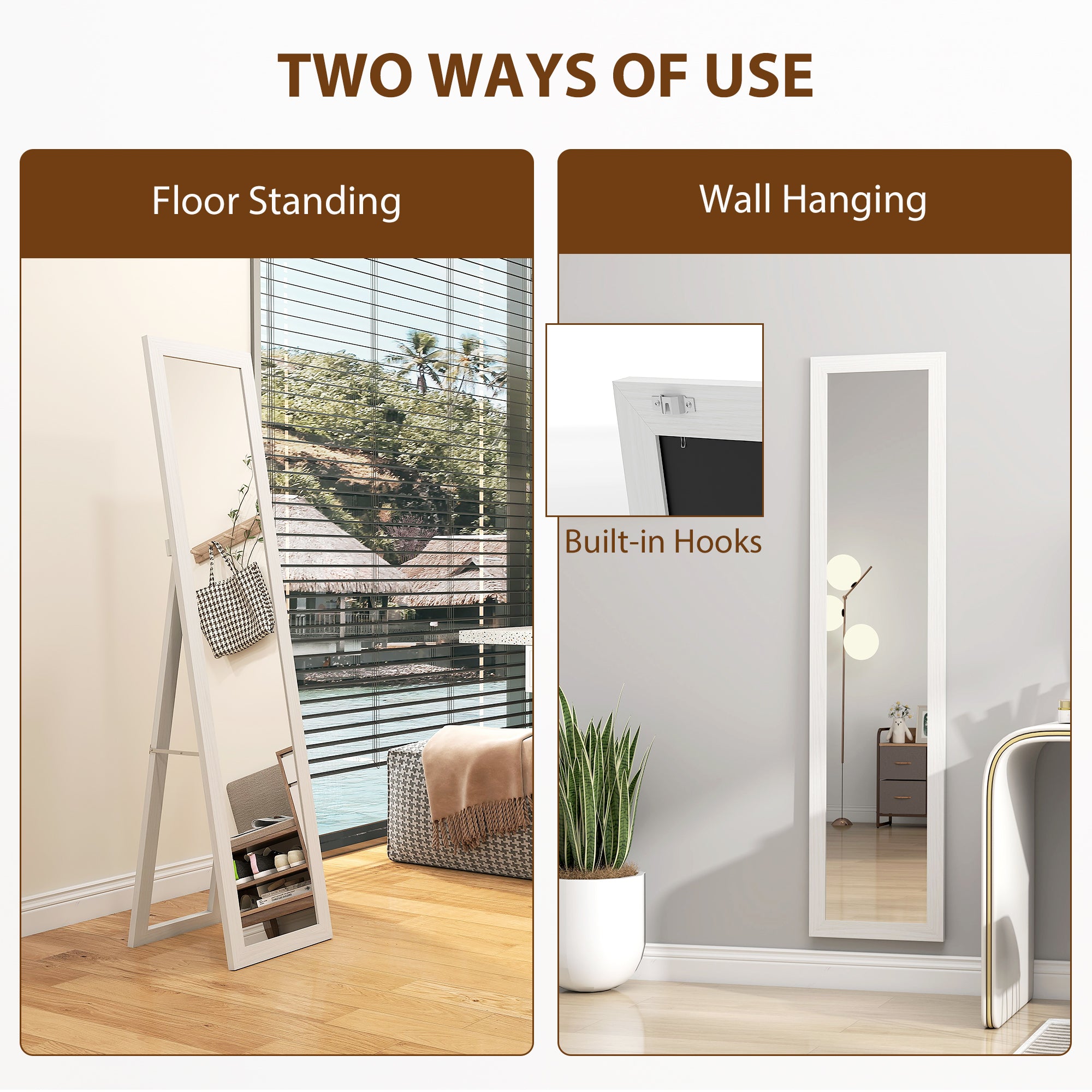 37 x 157 cm Full Length Mirror - White