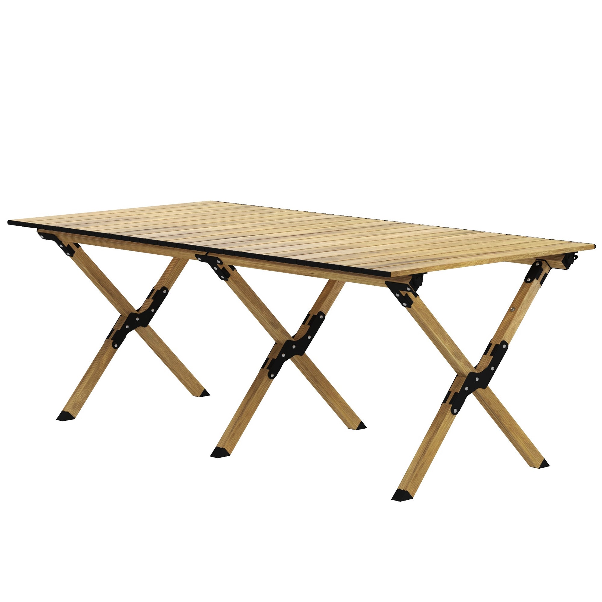 Portable Camping Table, 4ft Aluminium Folding Table with Roll-Up Top, Picnic Table for Indoor, Outdoor, Party, BBQ, Beach, Natural Wood Effect