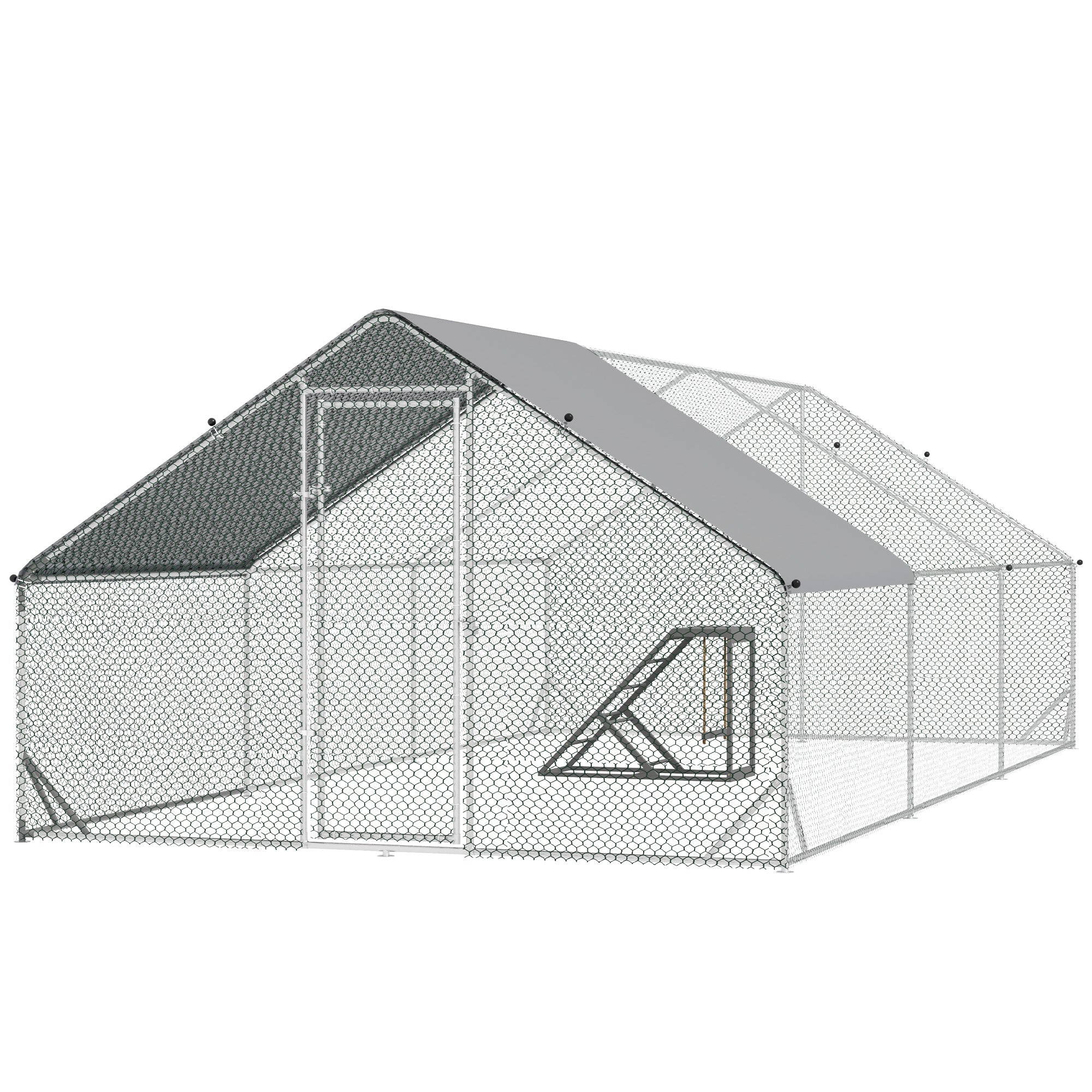 Walk-in Galvanised Steel Chicken Run with Chicken Activity Shelf and Cover, 3 x 6 x 2m