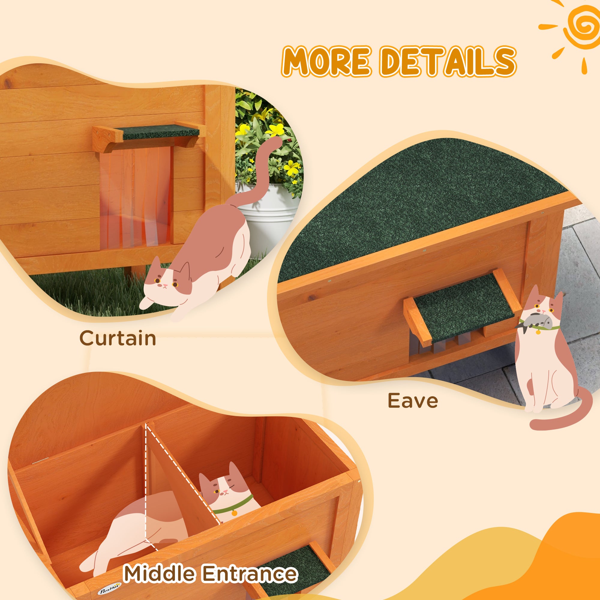 Feral Cat House, Wooden Insulated with Removable Floor, Water-Resistant Openable Roof - Orange