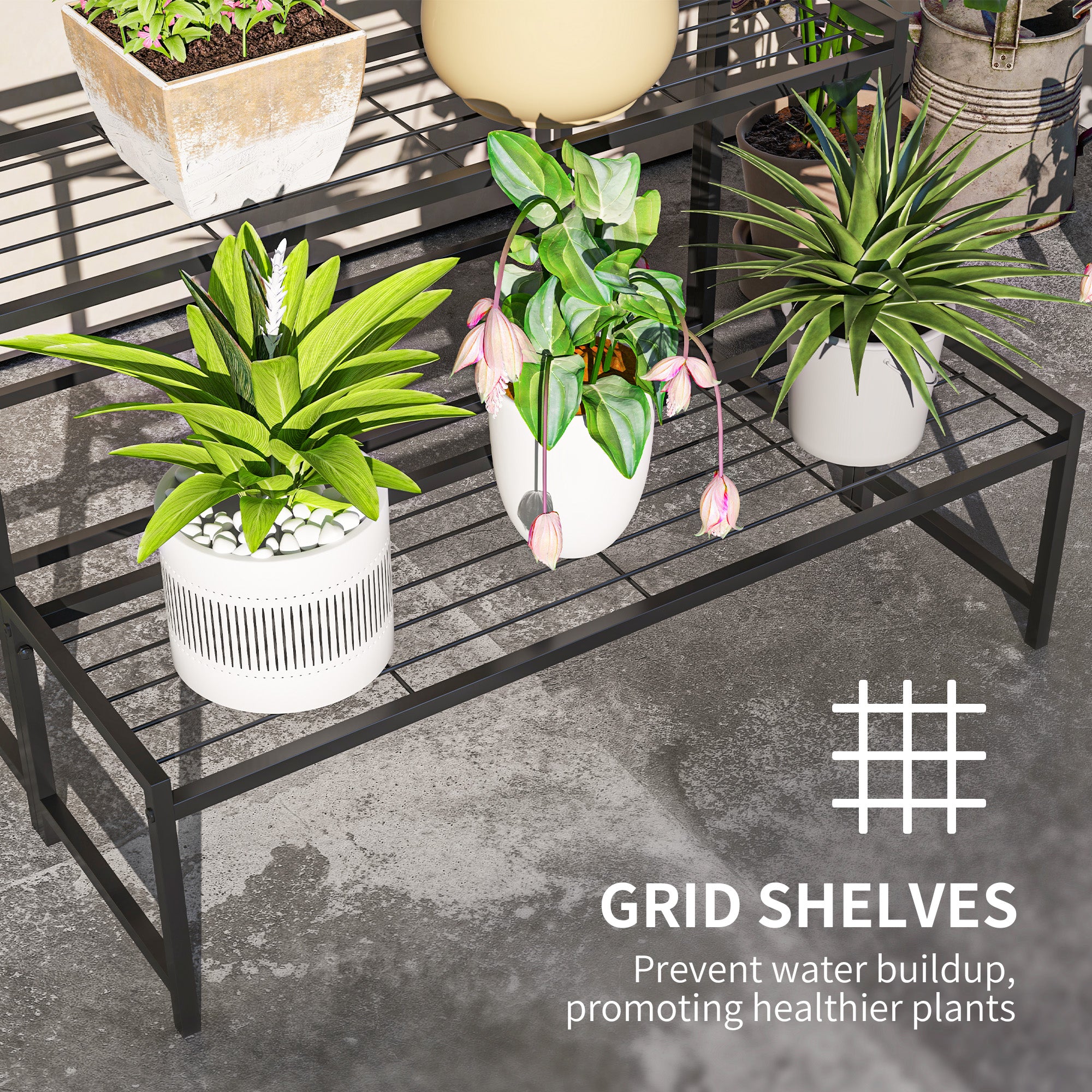Three-Tier Metal Plant Shelf - Black