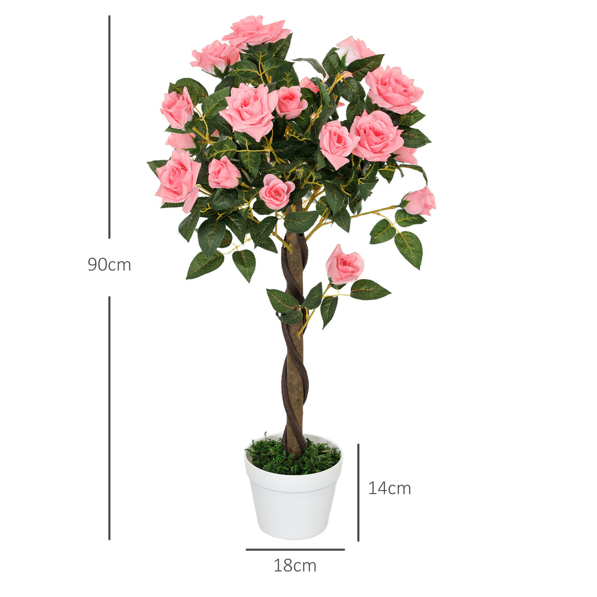 Set of 2 Artificial 90cm Pink Rose Plants in Pot for Indoor Outdoor Decor - Pink