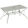 Rectangle Garden Table with Parasol Hole, Outdoor Dining Table for 6, Patio Table for Balcony, 150cm x 90cm, Light Grey