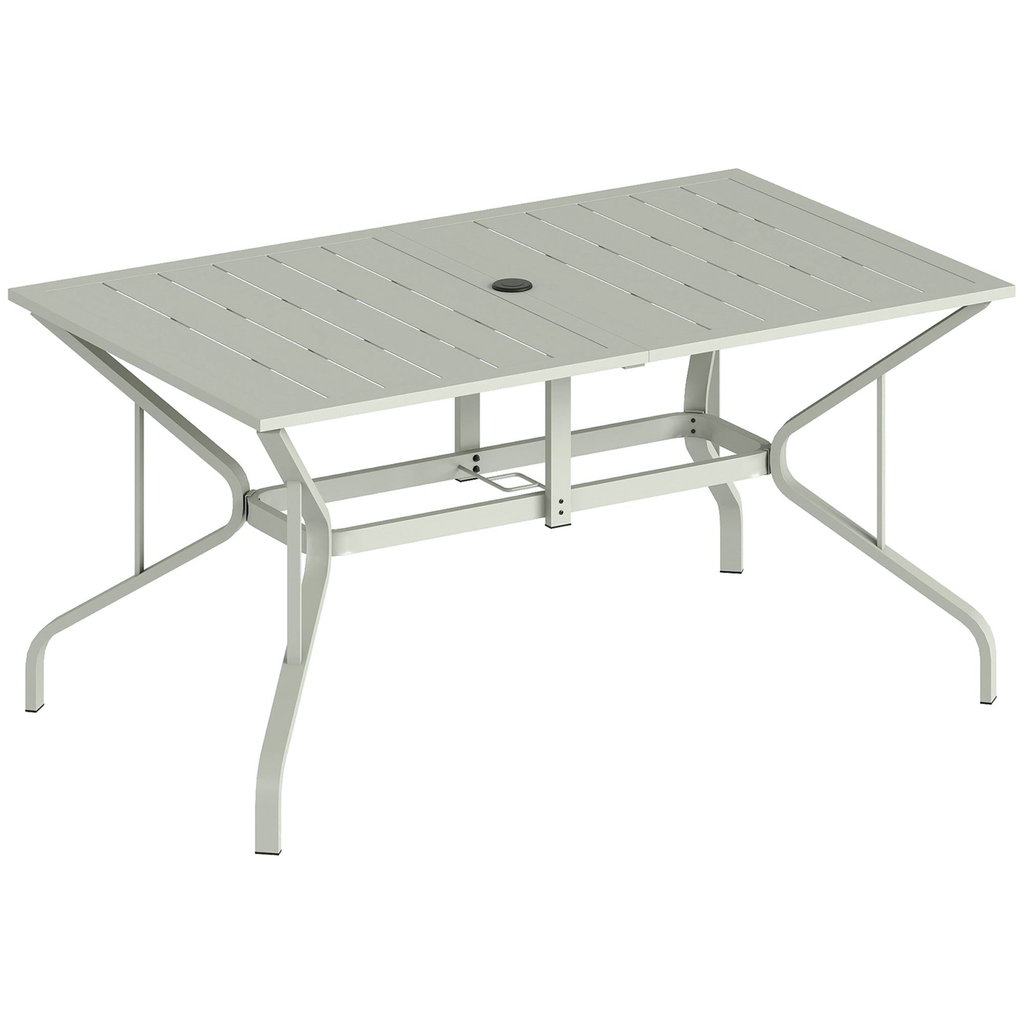 Rectangle Garden Table with Parasol Hole, Outdoor Dining Table for 6, Patio Table for Balcony, 150cm x 90cm, Light Grey