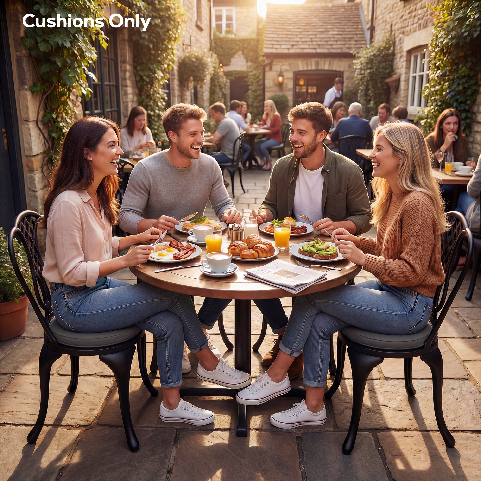 Outdoor Bistro Chair Cushions Set of 4 with Removable Cover, 41 x 41 x 5 cm Round Seat Cushions with Ties, Dark Grey