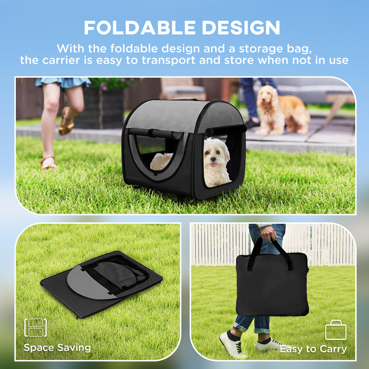 Pawhut Folding Fabric Soft Pet Crate 46Lx36Wx41H cm for Cats & Small Dogs - Black