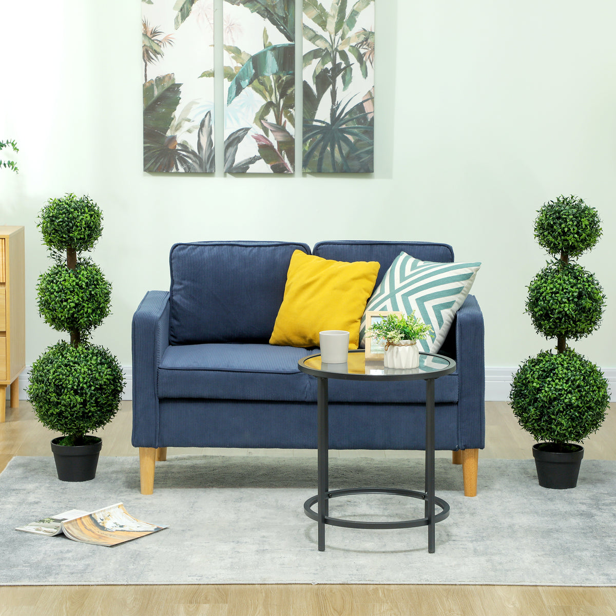 Set of 2 Artificial Topiary Ball-Shaped Boxwood Trees 100cm in Pot - Green