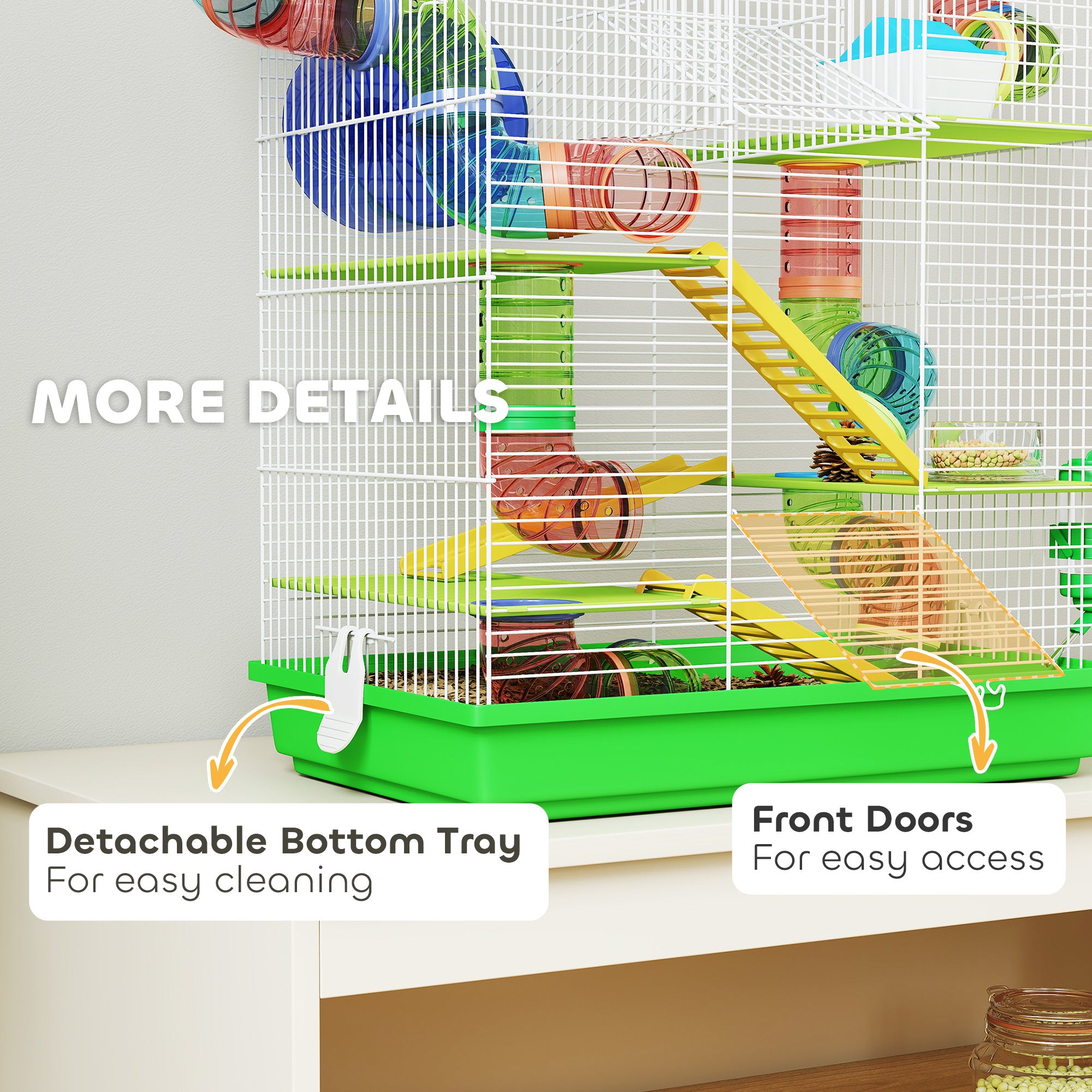Hamster Cage, 5 Tier Carrier Habitat with Exercise Wheels Tunnel Tube Water Bottle Dishes House Ladder, Gerbil Cage for Dwarf Mice, Green