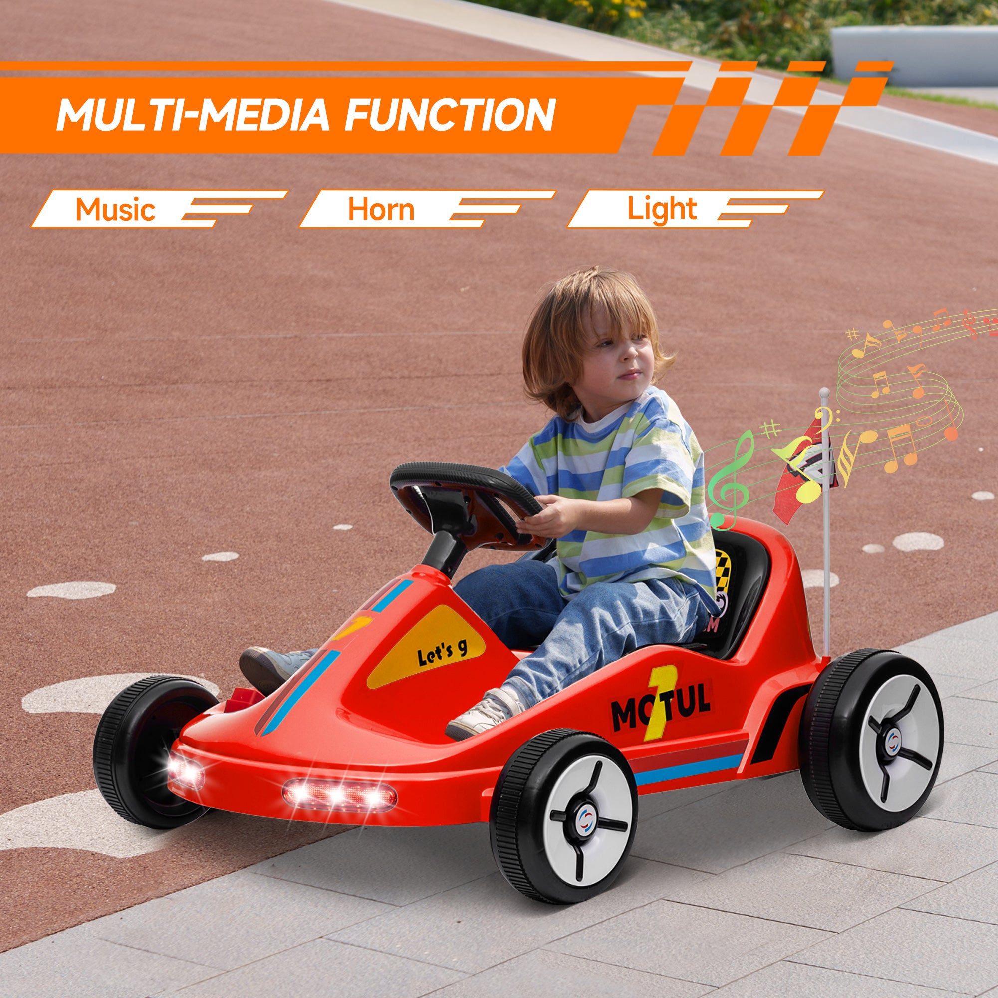 6V Electric Go Kart for Kids with Music, Light, Horn, for 3-5 Years, Red