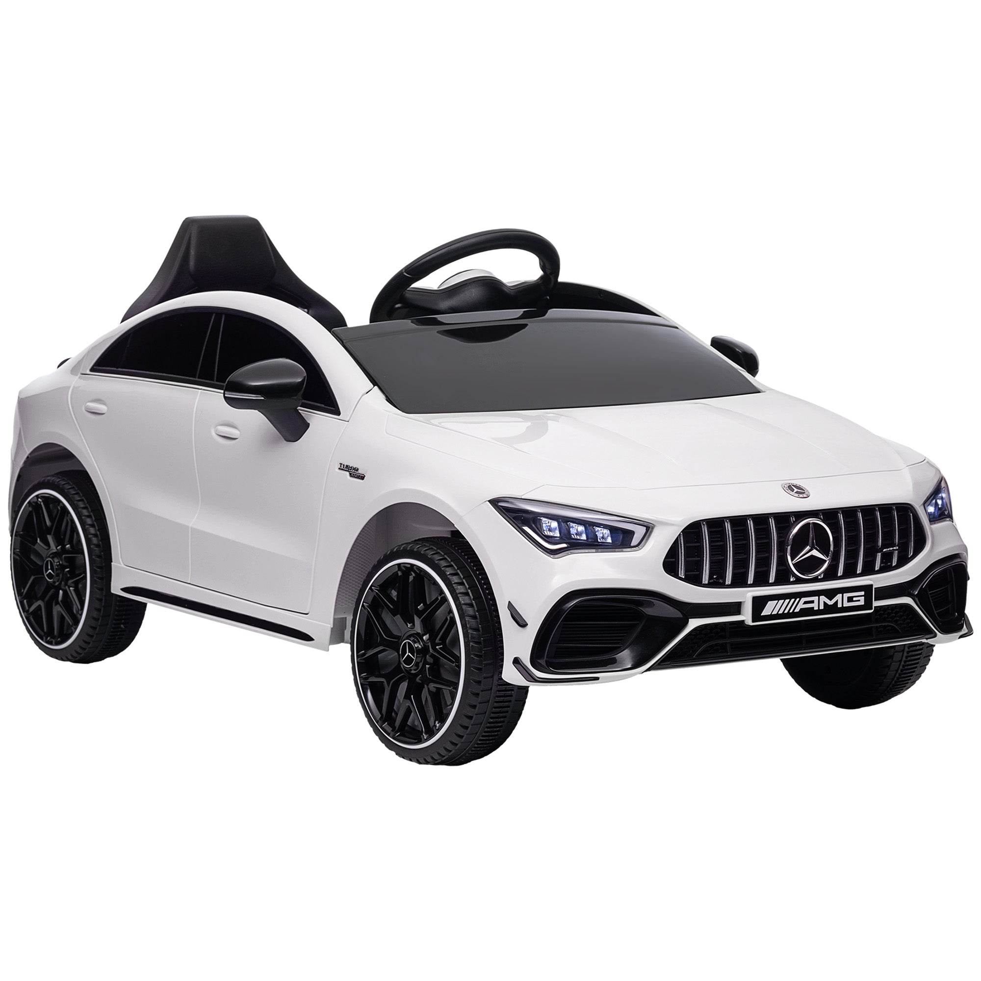Mercedes-Benz AMG CLA 45 Licensed 12V Kids Electric Car Ride on Car w/ Remote, Suspension Lights Music Horn - White