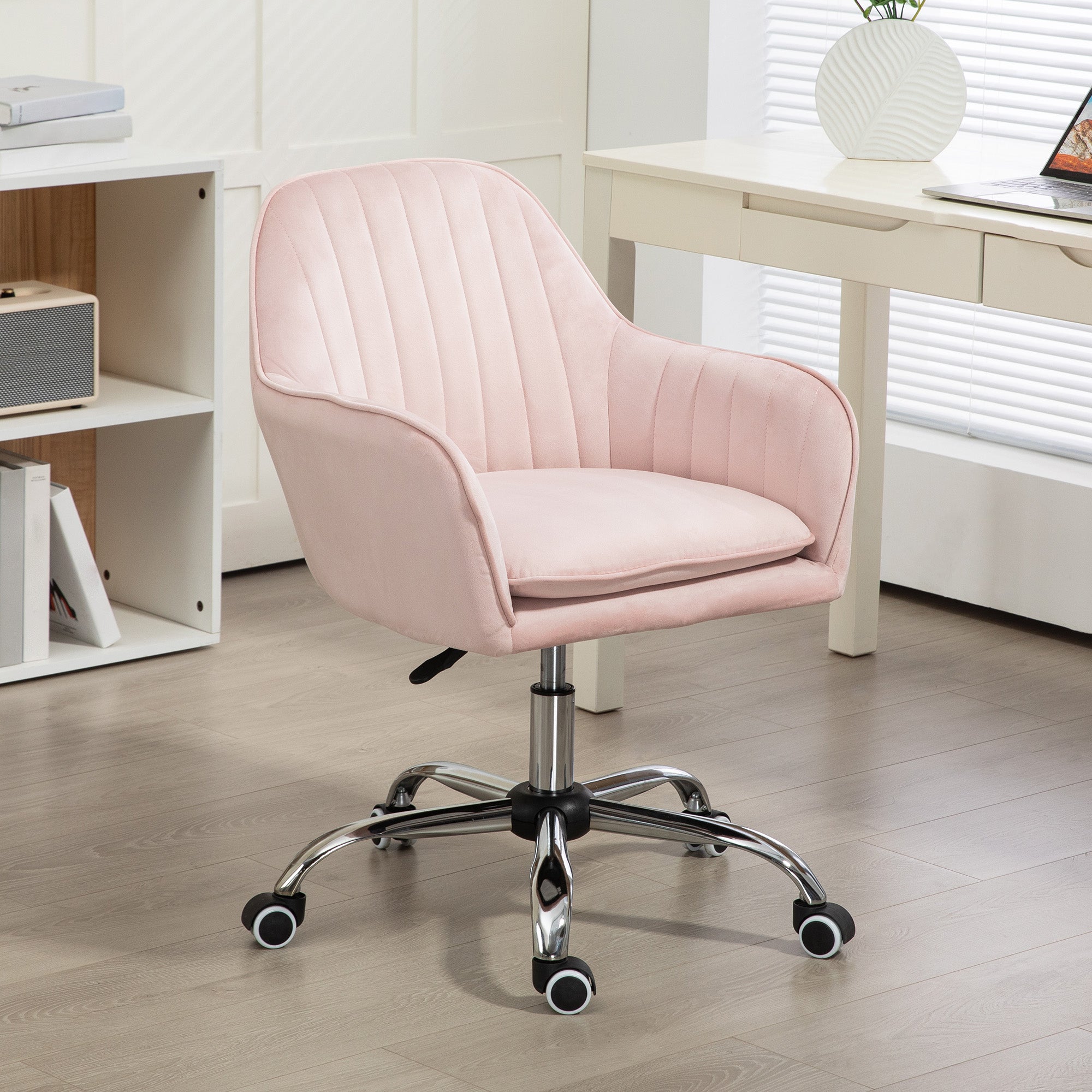 Velvet-Feel Tub Office Chair, with Seat Cushion - Pink