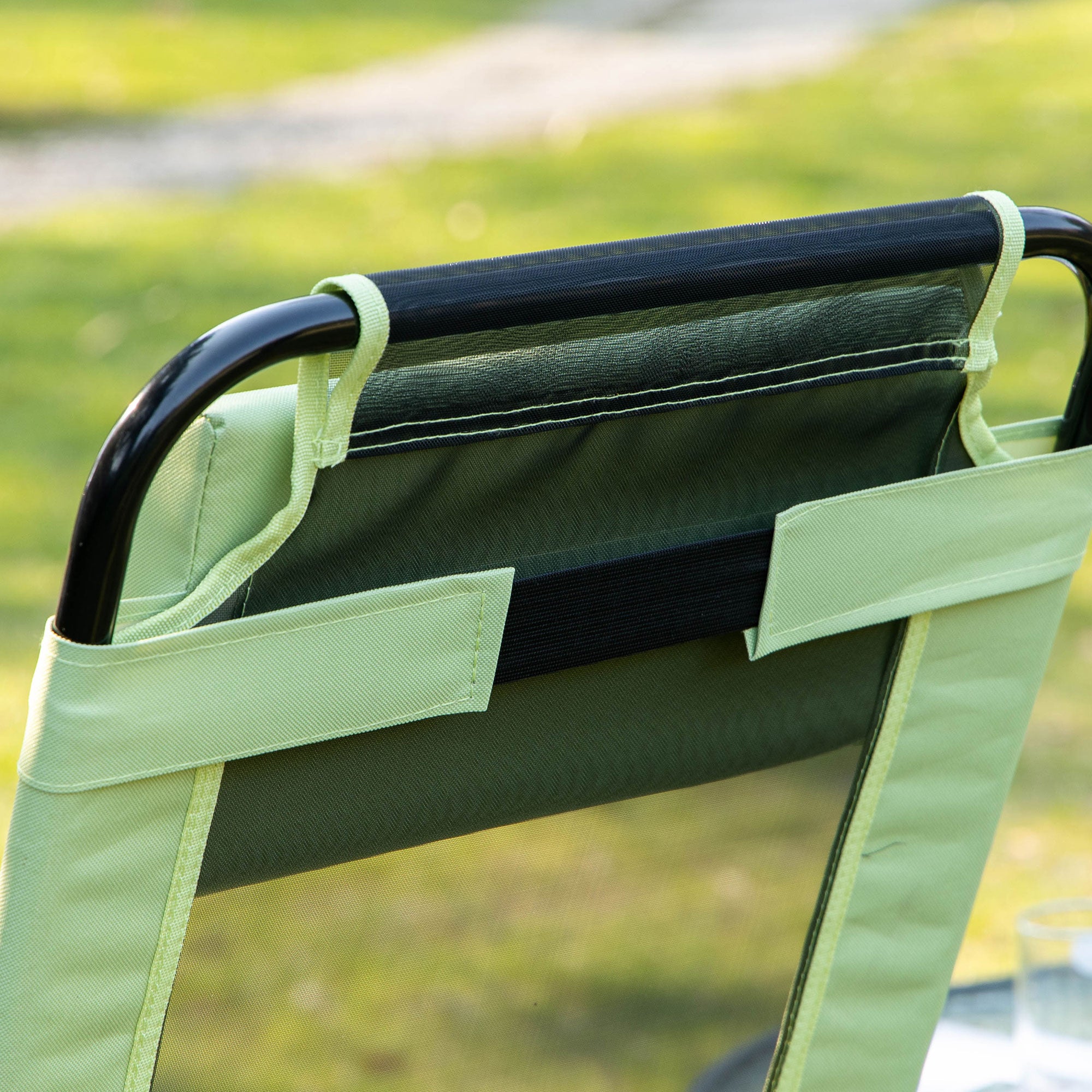 Folding Garden Chairs Set of 2, 5-Position Recliner Camping Chair with High Back, All Weather Texteline Seat, Portable Outdoor Dining Chairs with Headrests for Patio, Picnic, Green