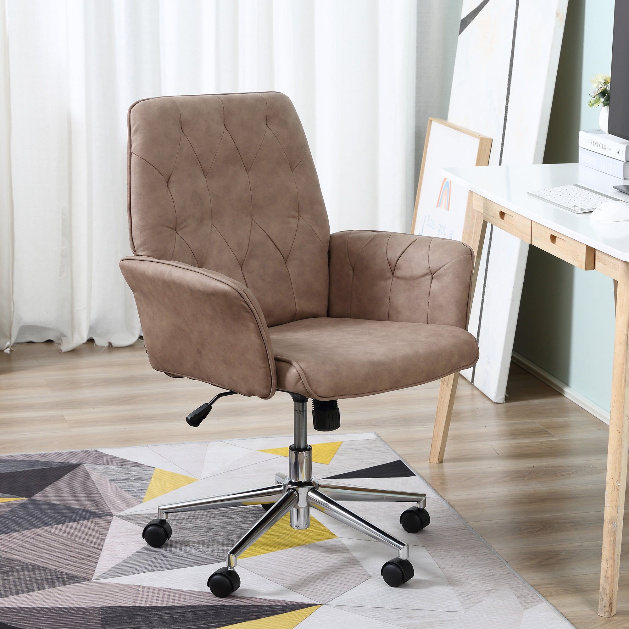 Office Desk Chair, Microfibre Vanity Chair with Adjustable Height, Armrest, Swivel Chair for Home, Coffee