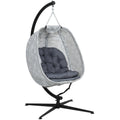 Hanging Egg Chair with Stand and Thick Cushion - Grey