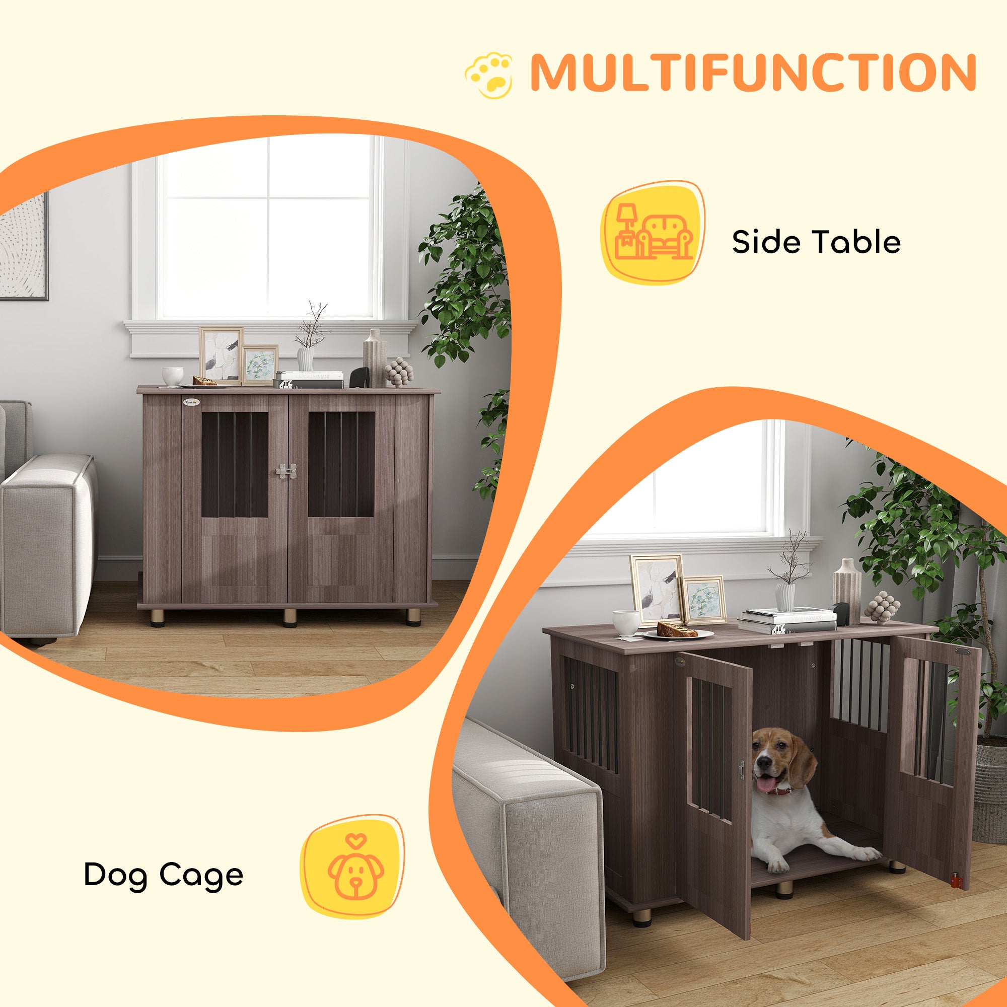 Medium & Large Dog Crate Table with Magnetic Door for Indoor Use - Purple