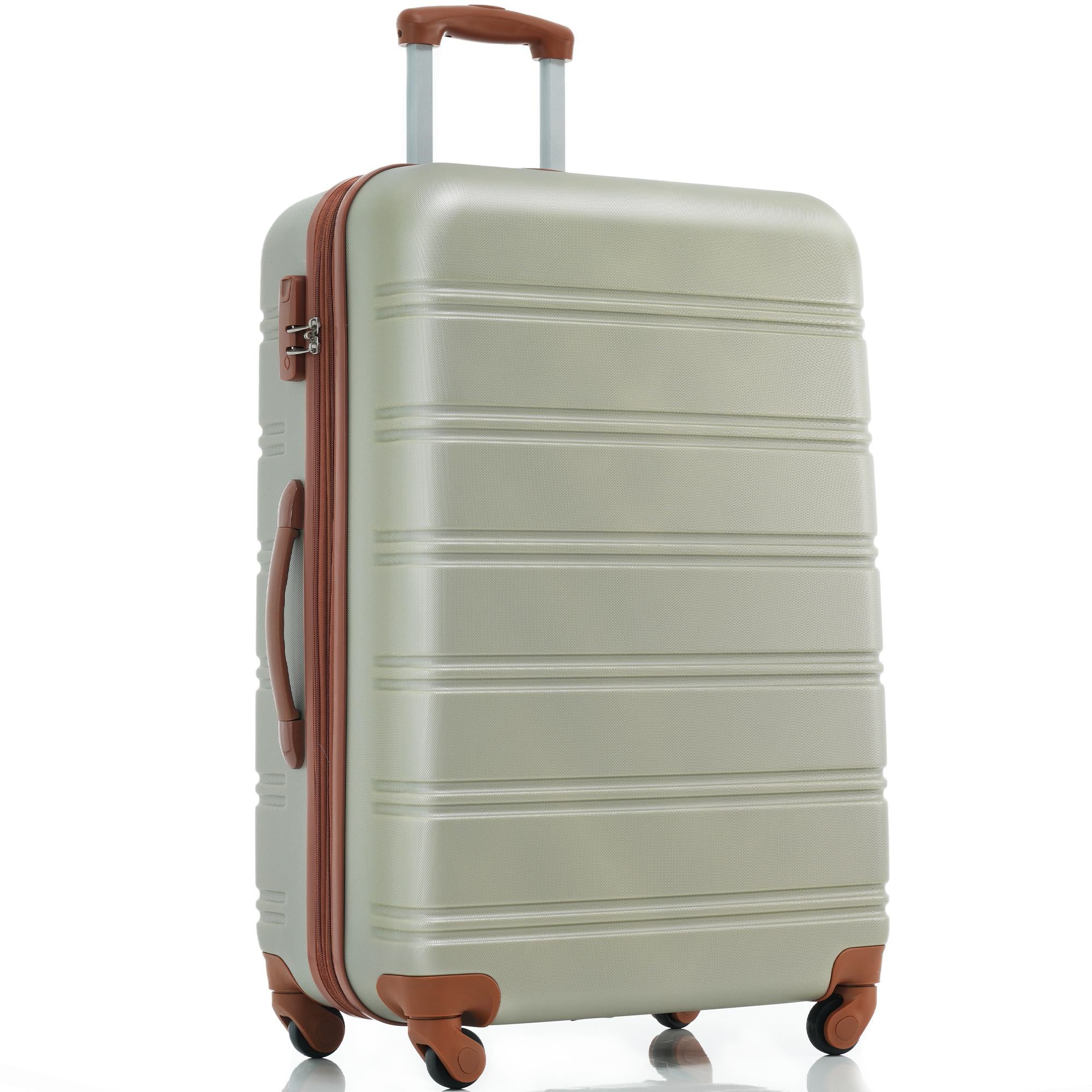 28" 4-Wheel ABS Hard Shell Travel Trolley Suitcase with Adjustable Handle, Luggage with Secure Lock, 52L x 32W x 78H cm, Brown+Green