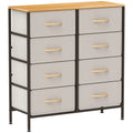 Fabric Chest of Drawers with 8 Storage Drawers, Steel Frame and Wood-Effect Top - Cream White