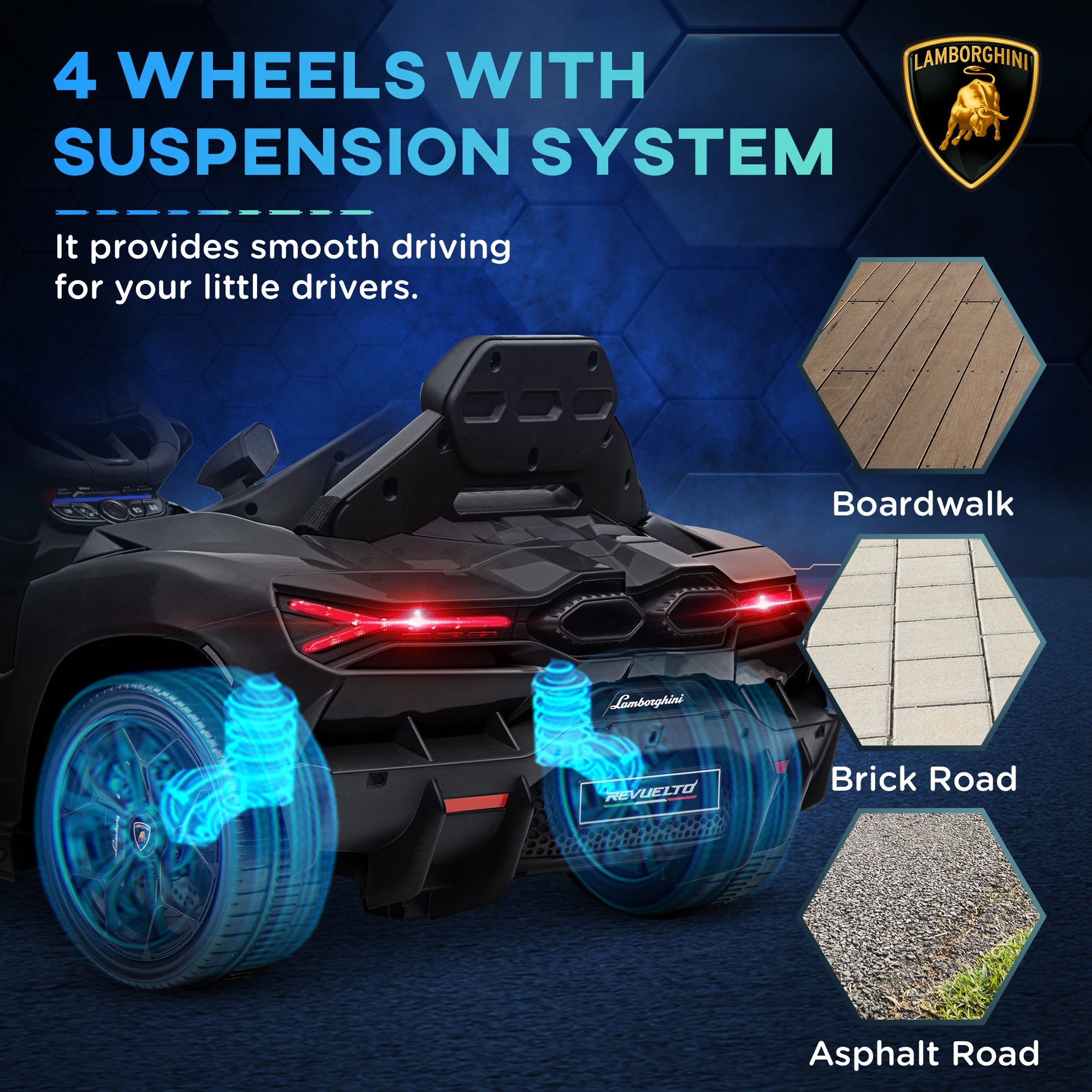 Lamborghini Revuelto Licensed 12V Ride on Car w/ Butterfly Doors, Transport Wheels, Suspension, Remote Control, Black