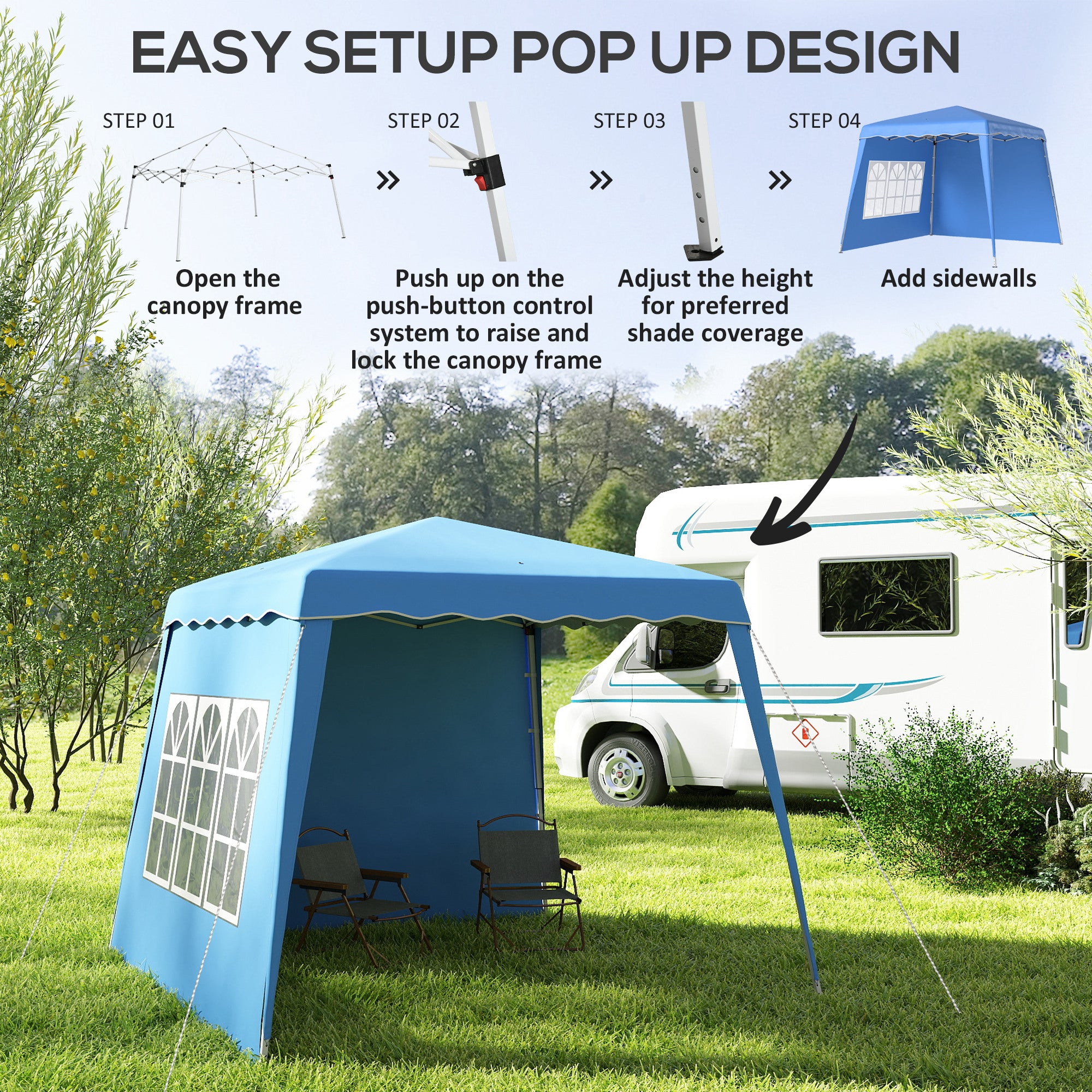 2.4m Pop Up Gazebo with Sides UV50+ Protection - Blue