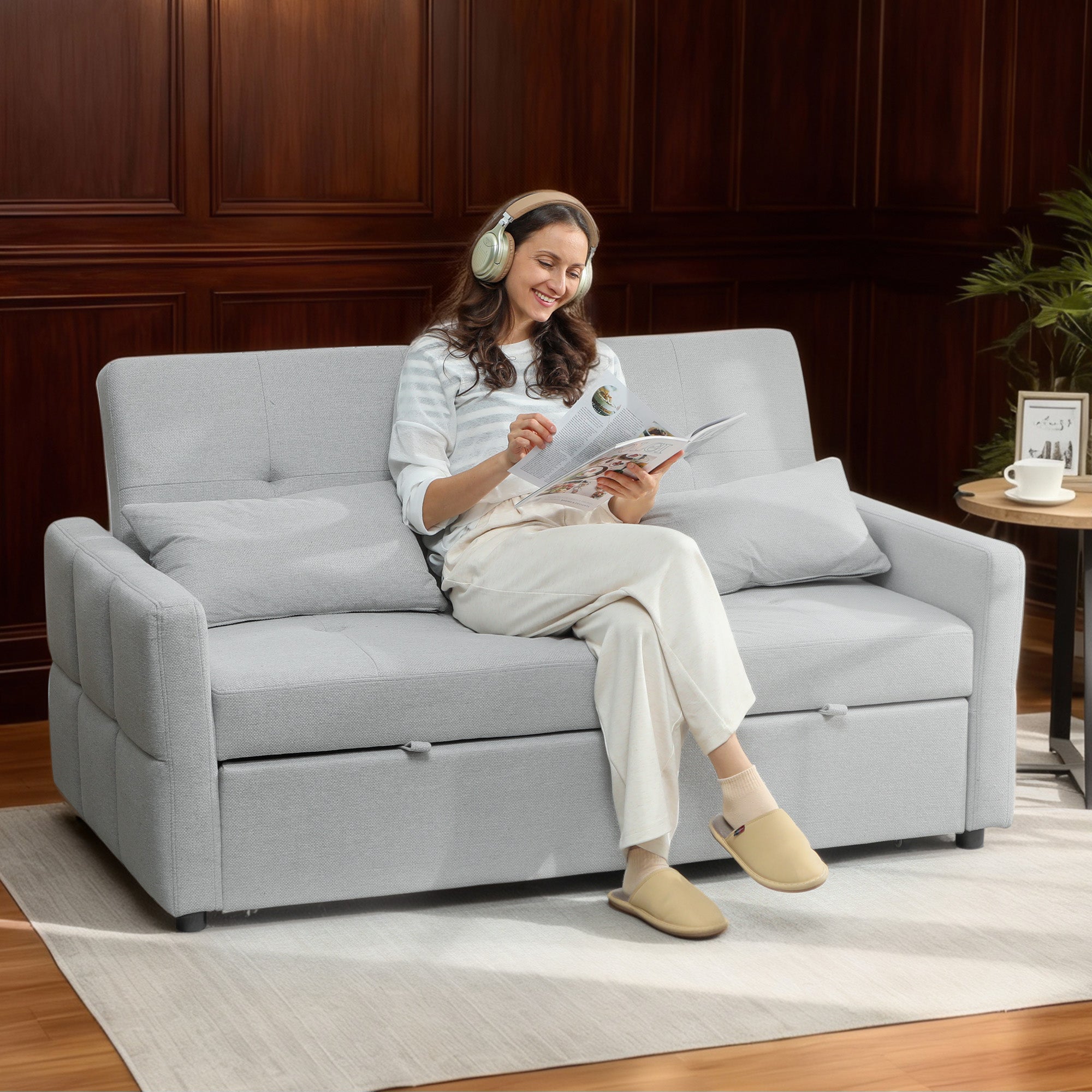 Three-Way Two-Seater Sofa Bed - Light Grey