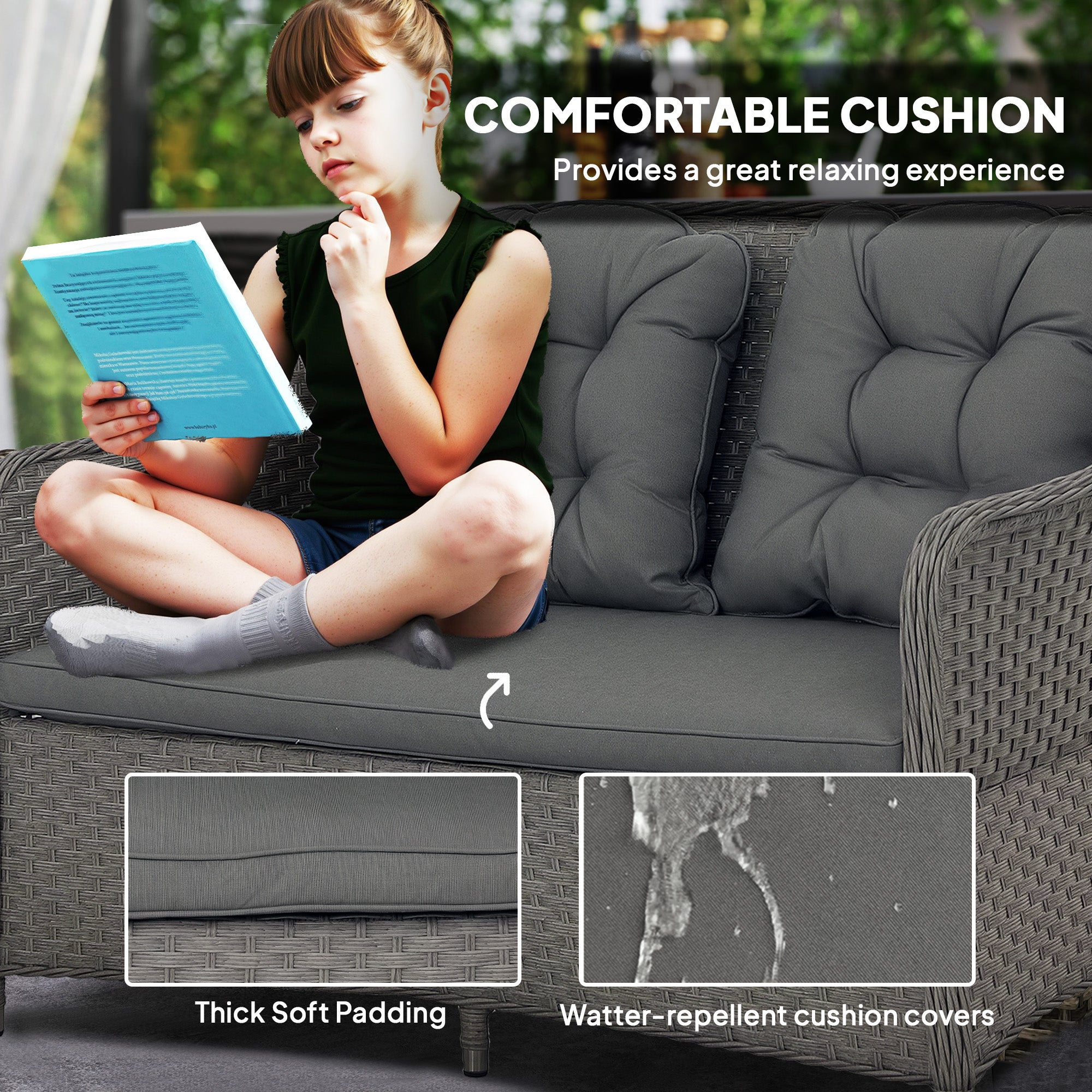 4 Piece Aluminium Frame Rattan Garden Set With Glass-Top Table Light Grey