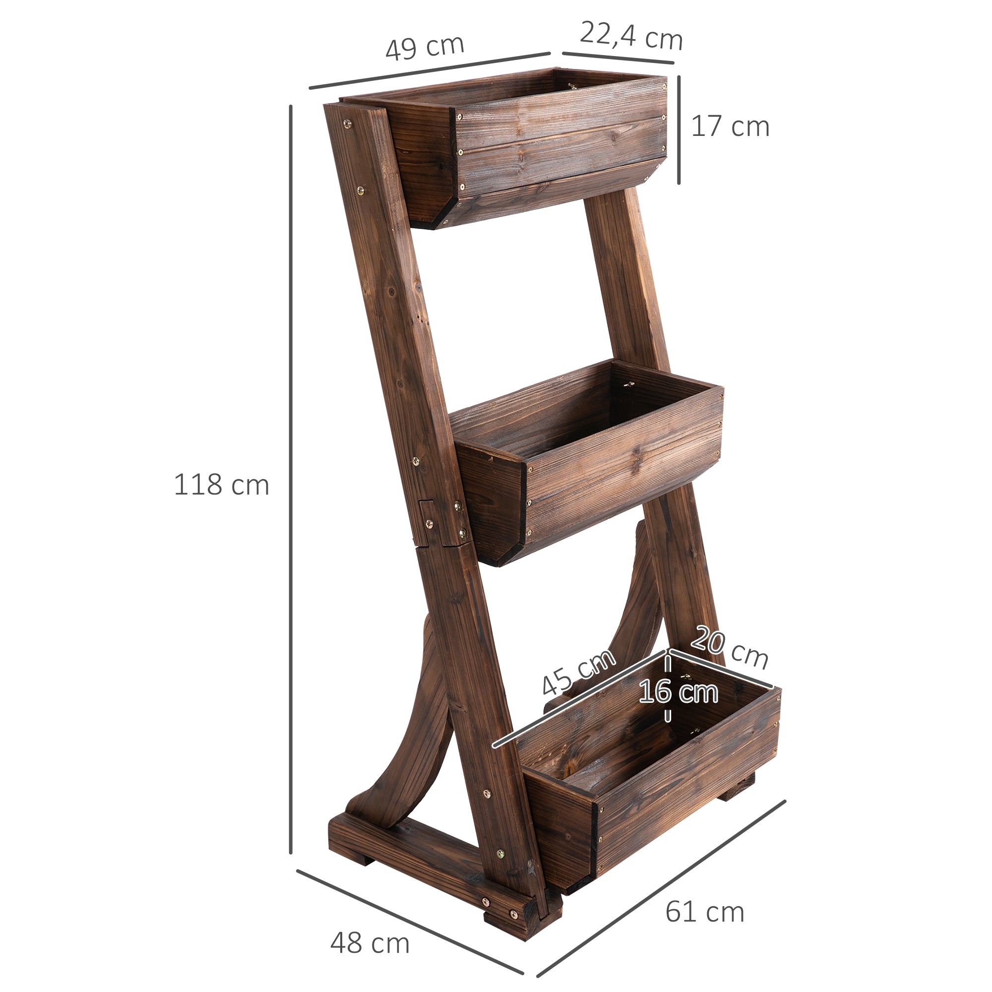 3-Tier Raised Garden Bed Freestanding Outdoor Wooden Flower Rack Vertical Flower Pot Stands, 61 x 48 x 118 cm