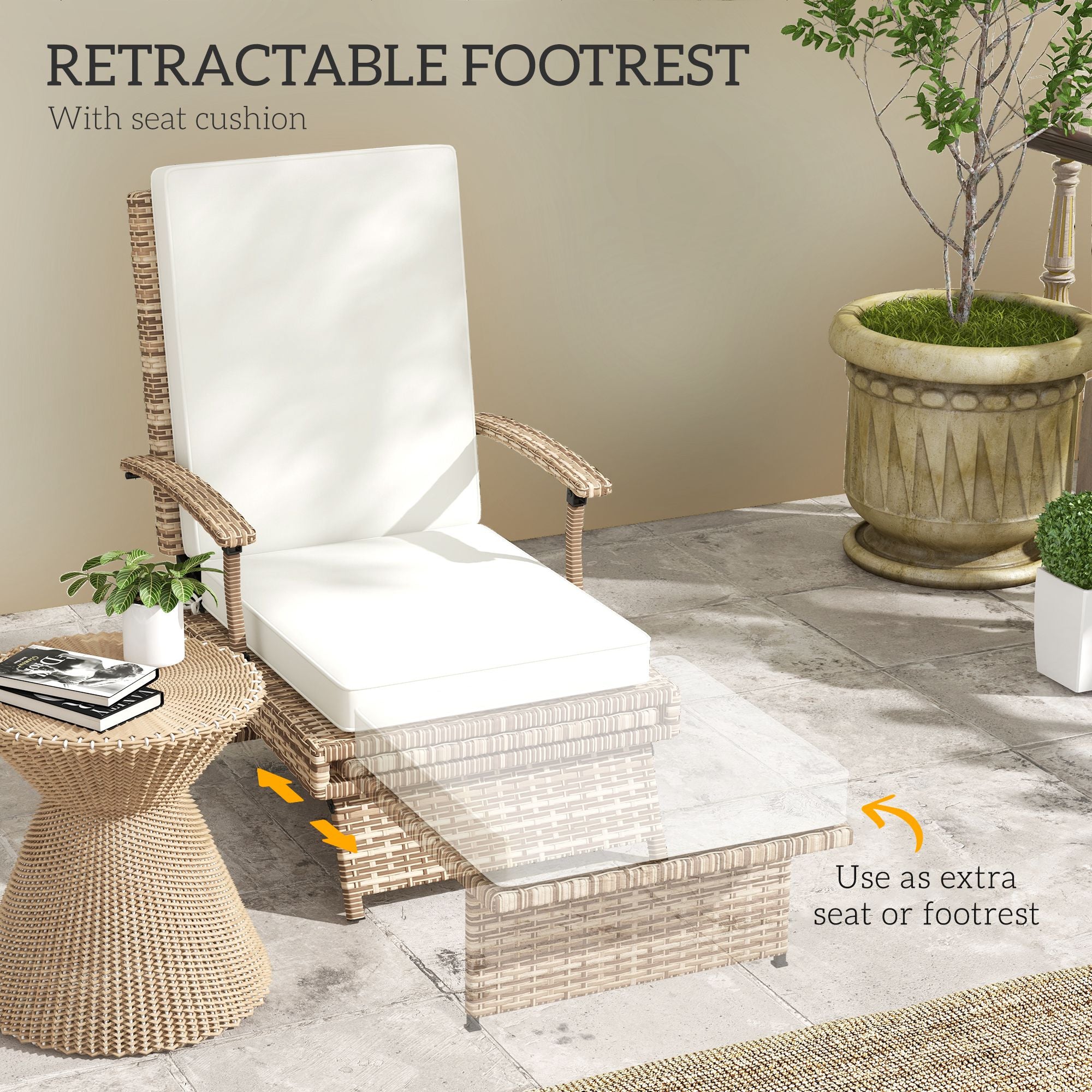 80° Reclining Rattan Lounger - White/Brown