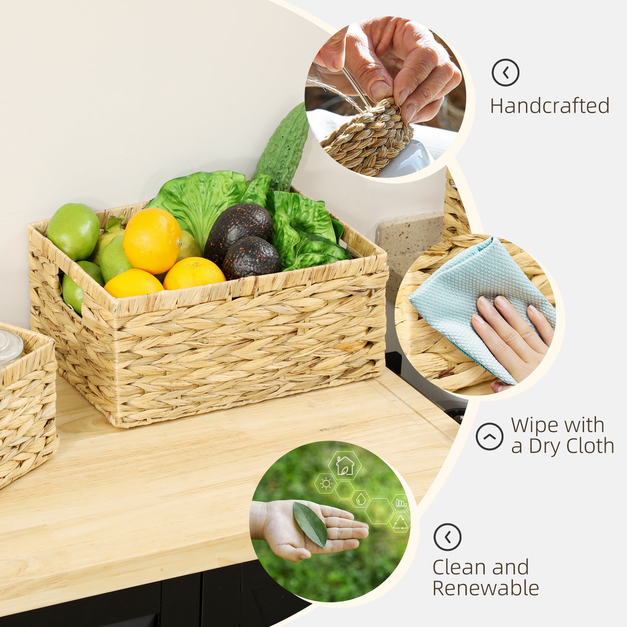 Set of Three Water Hyacinth Storage Baskets