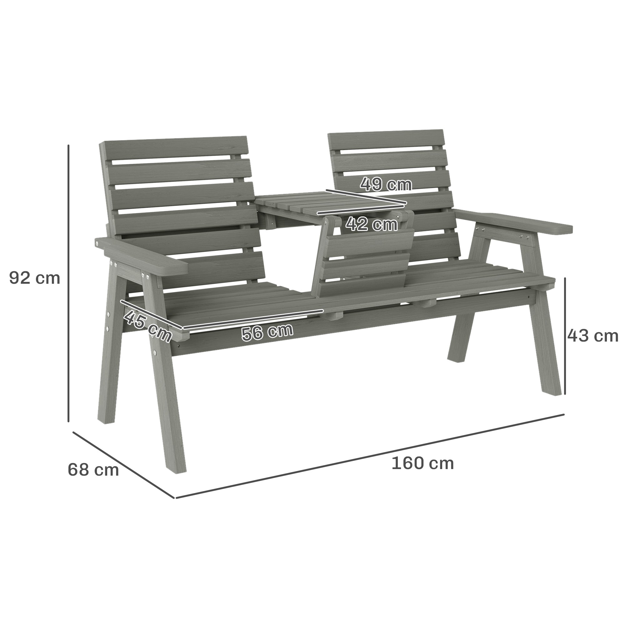 Convertible Fir Wood 2 to 3 Seater Outdoor Garden Bench - Grey