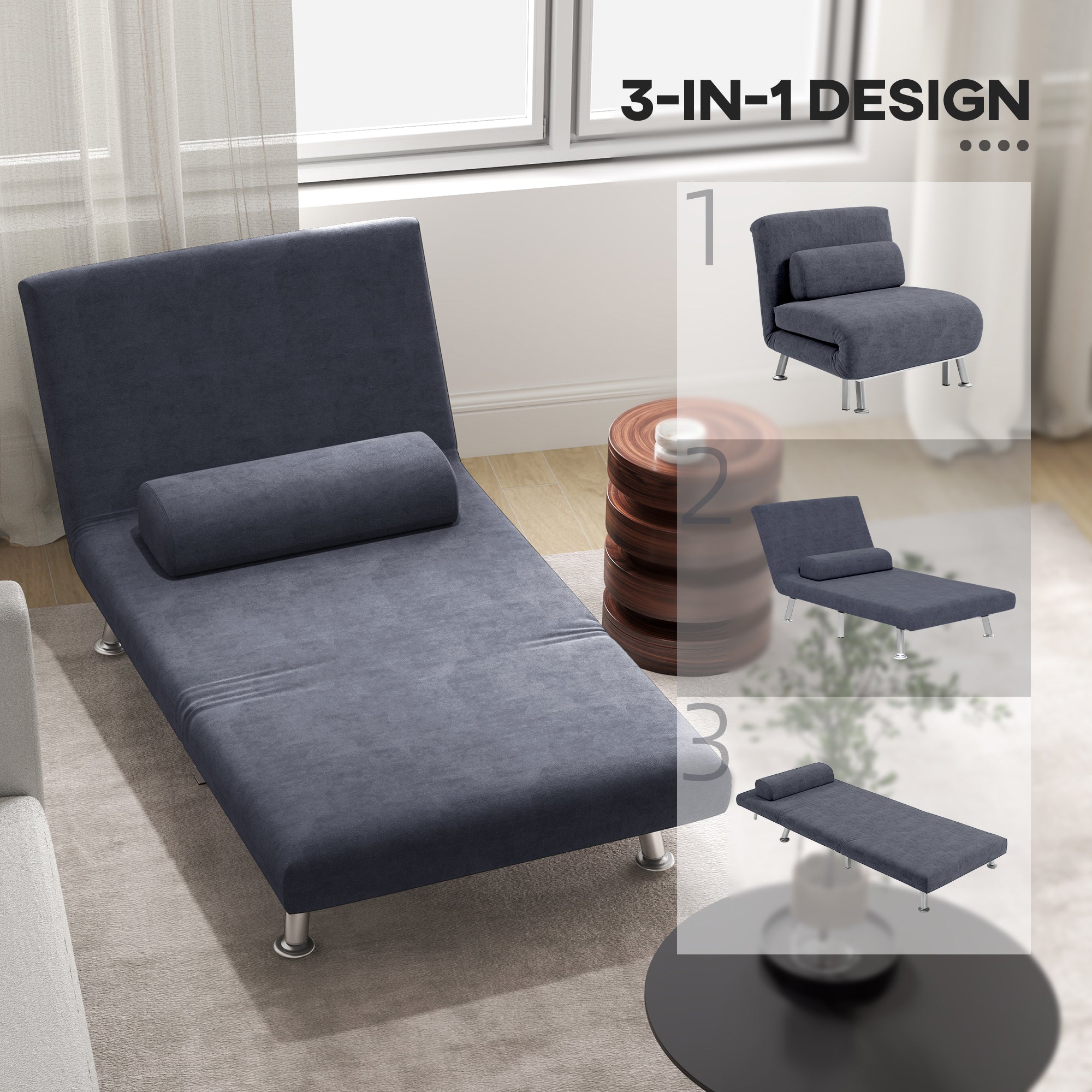 Single Velvet-Feel Sleeper Chair - Dark Grey