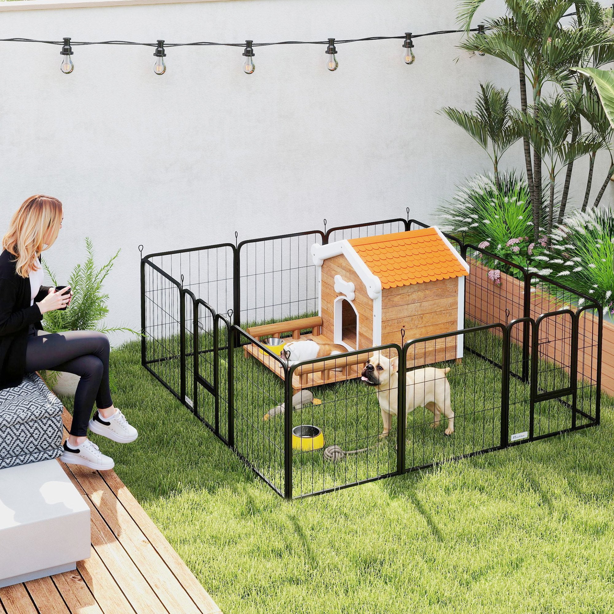 12 Panels Heavy Duty Dog Playpen with Doors, for Small Dogs, 60cm High, Black