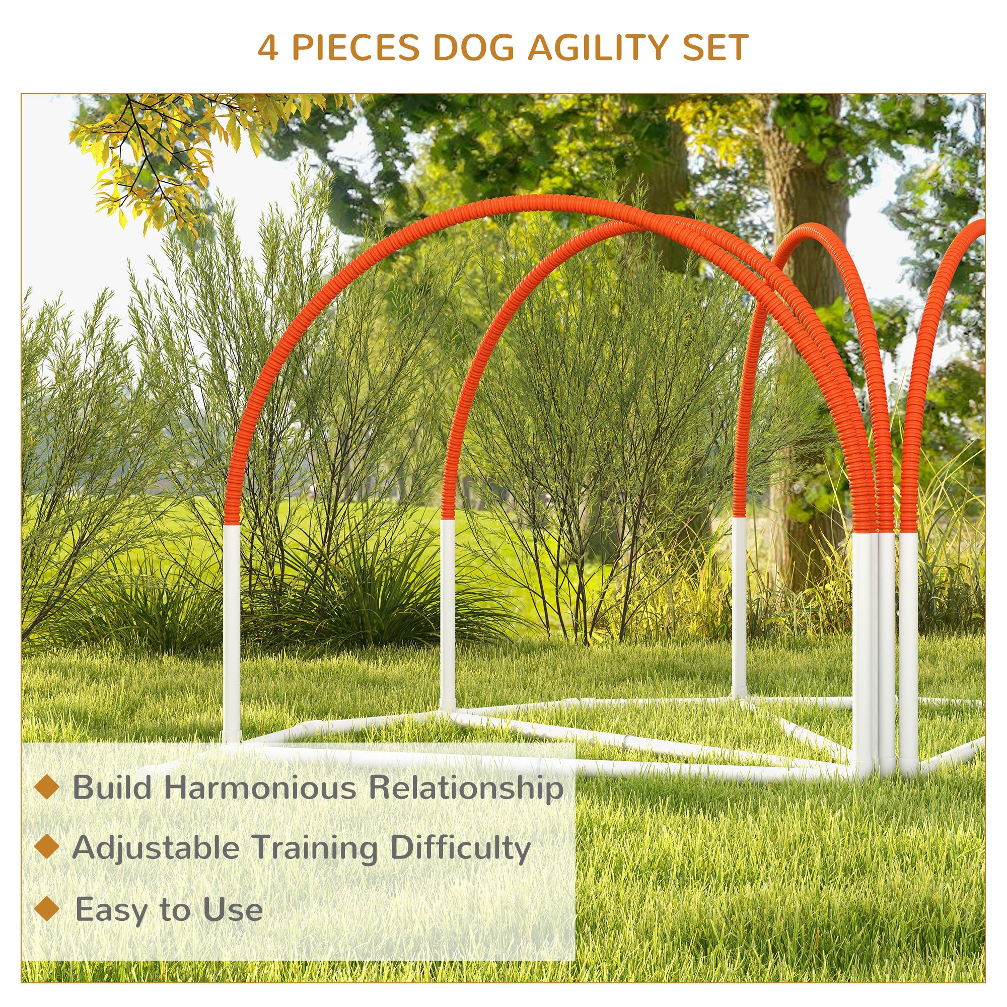 Dog Agility Equipment Set, Dog Agility Training Equipment for Dogs w/ Oxford Carry Bag, 4 PCS Weave Poles Orange