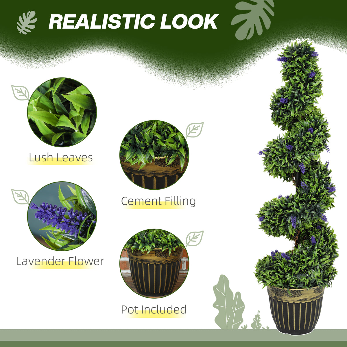 Set of 2 Spiral Boxwood Topiary Trees with Lavender and Pots 115cm - Blue