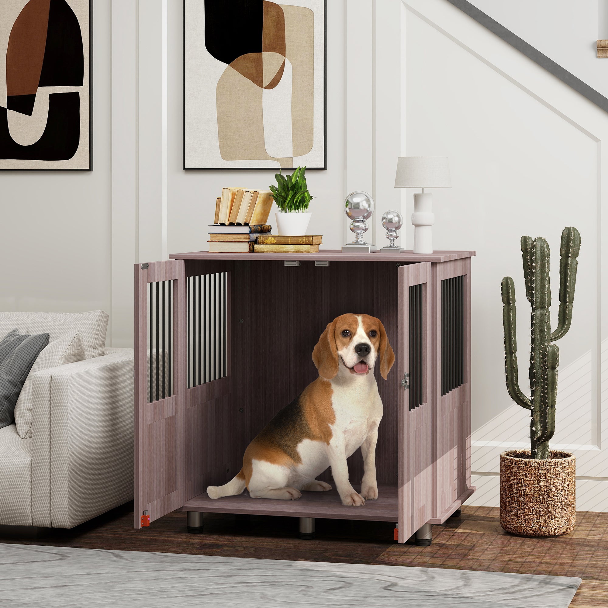 Dog Crate Table for Medium and Large Dogs with Magnetic Door for Indoor Use, 85 x 55 x 75 cm, Purple