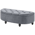 Velvet-Feel Half Circle Storage Ottoman with Button Tufting - Dark Grey