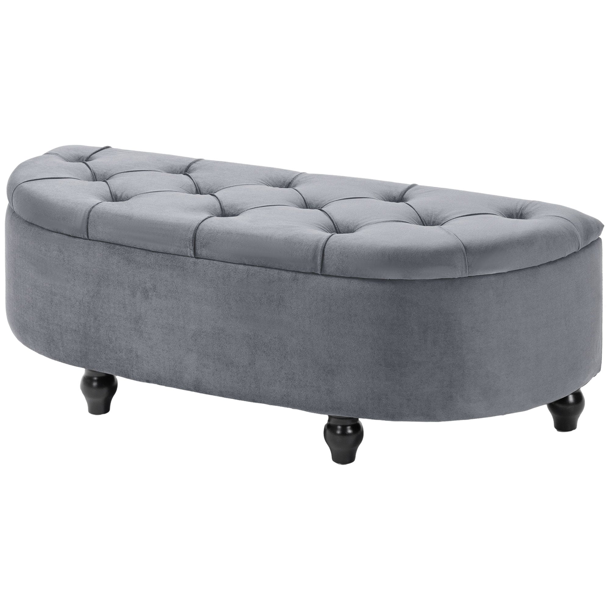 Velvet-Feel Half Circle Storage Ottoman - Dark Grey