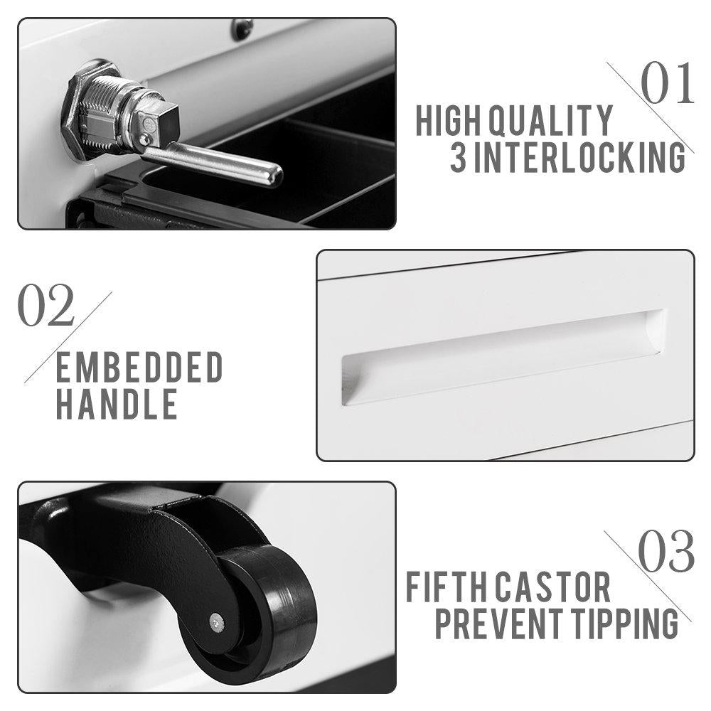 3 Drawer Mobile File Cabinet with Lockable Drawers and Casters, Steel Filing Pedestal with Enamel Finish, 41L x 52W x 60H cm, White