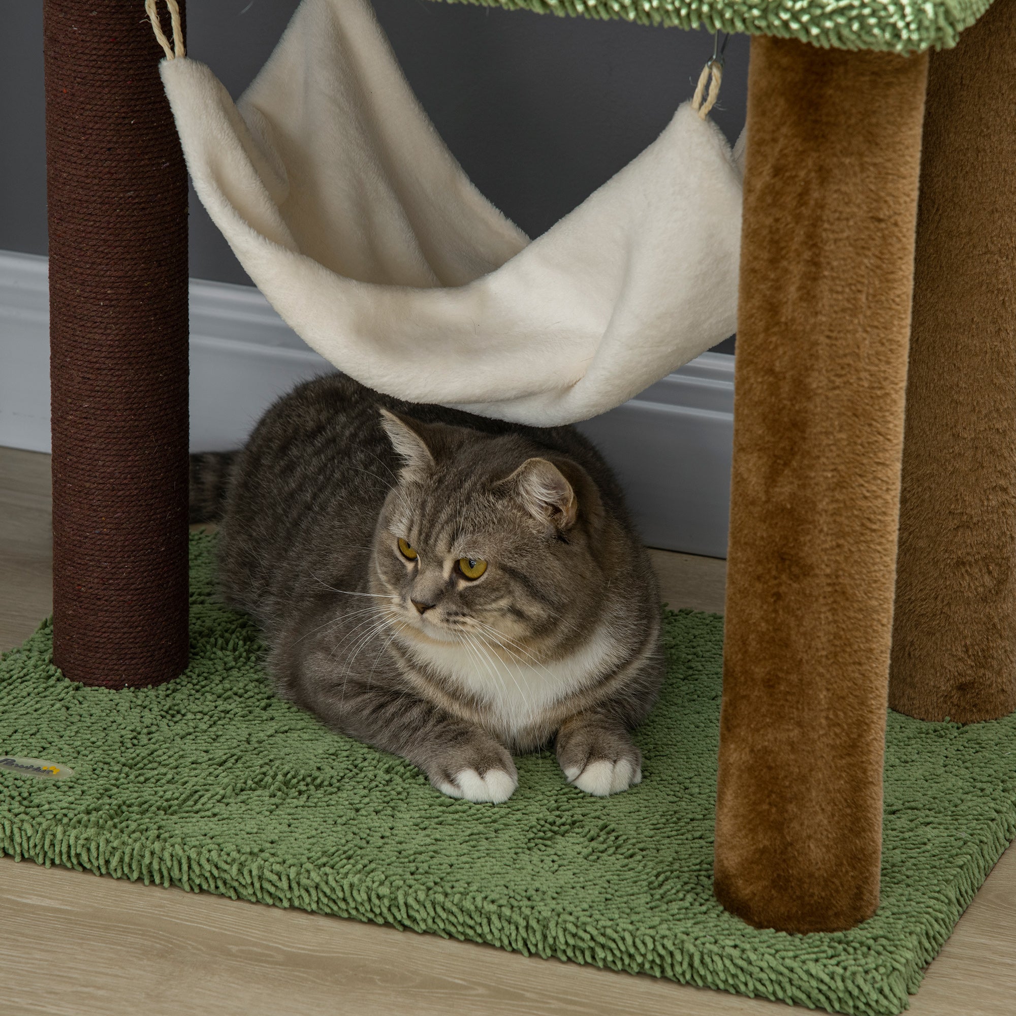 100cm Cat Tree, Kitty Activity Center with Mushroom-shaped Condo, Cat Tower with Sisal Scratching Post, Hammock, Green