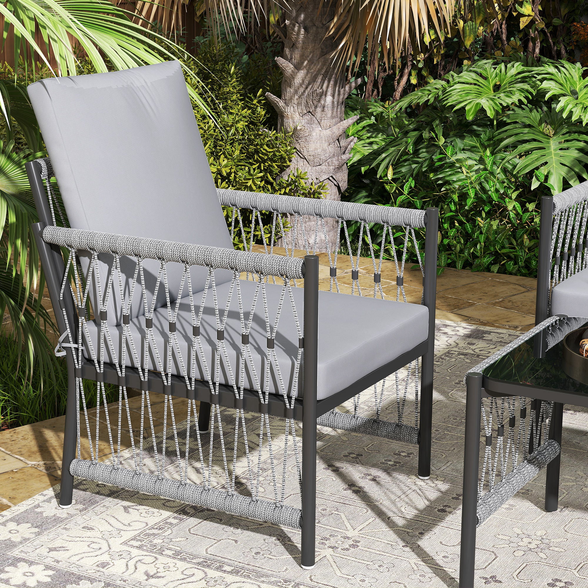 4 Piece Rattan Garden Furniture Set With Cushions Grey