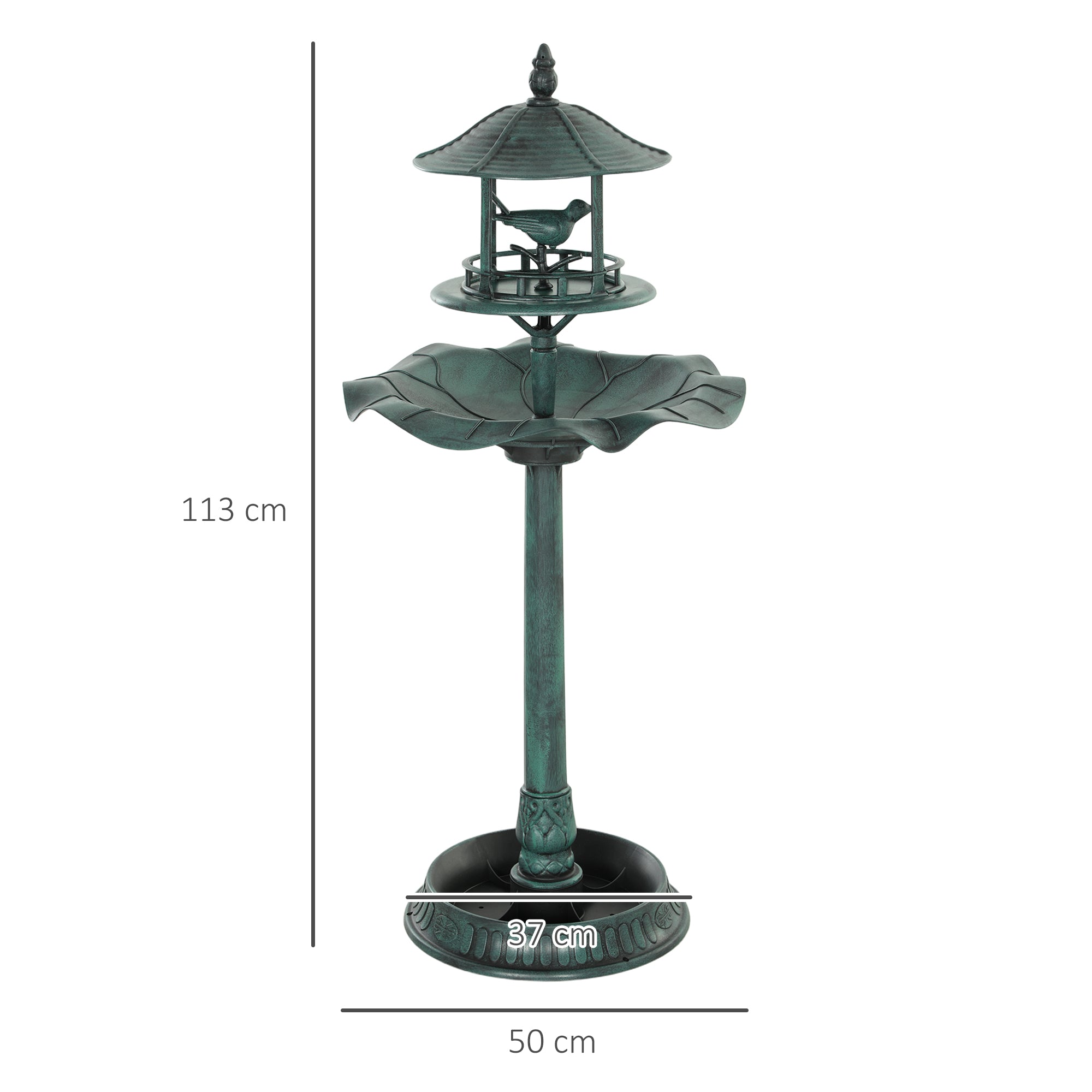 3-in-1 Garden Bird Bath, Freestanding Birdbath with Large Water Basin, Underneath Flower Planter, Φ50 x 113 cm, Green