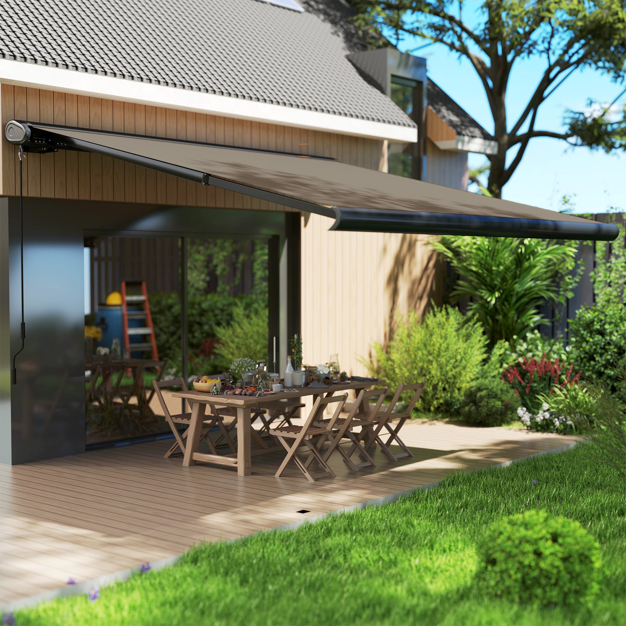 3.5 x 3 Metre Electric Retractable Awning Set - UV50+ Light Grey