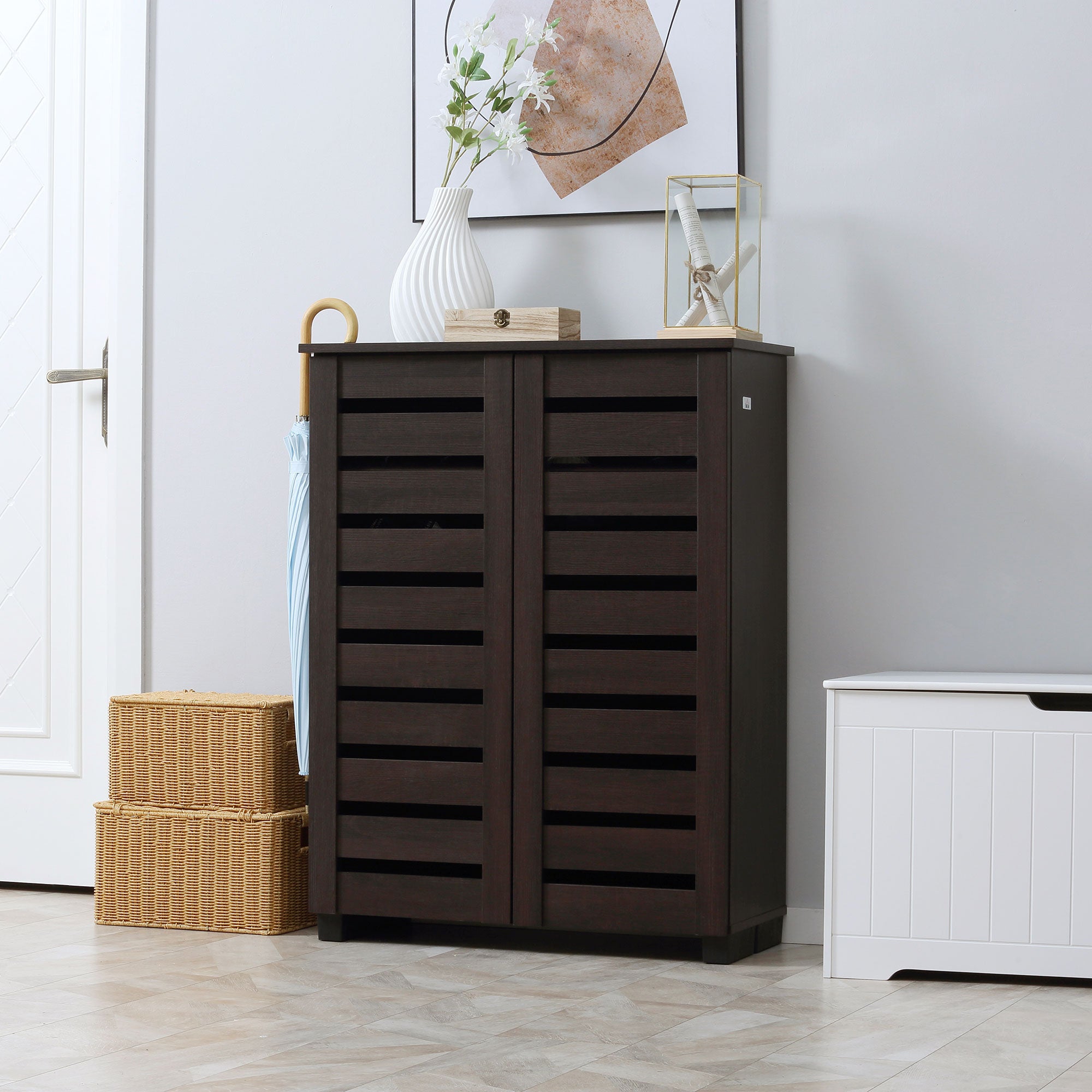 HOMCOM 15 Shoe Storage Cabinet - Wood-Effect