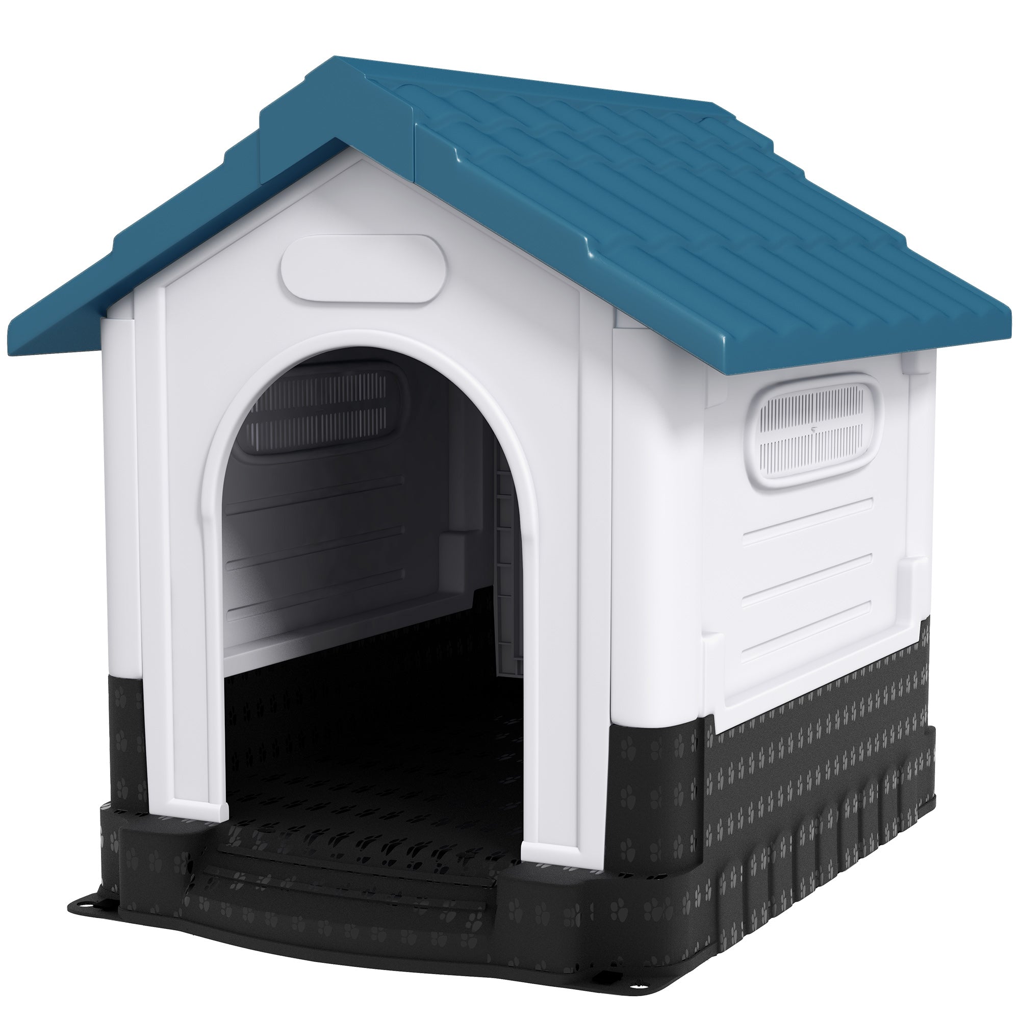 Plastic Dog Kennel with Windows, for Garden Patio, Medium and Large Dogs, 101 x 88 x 99cm - Blue